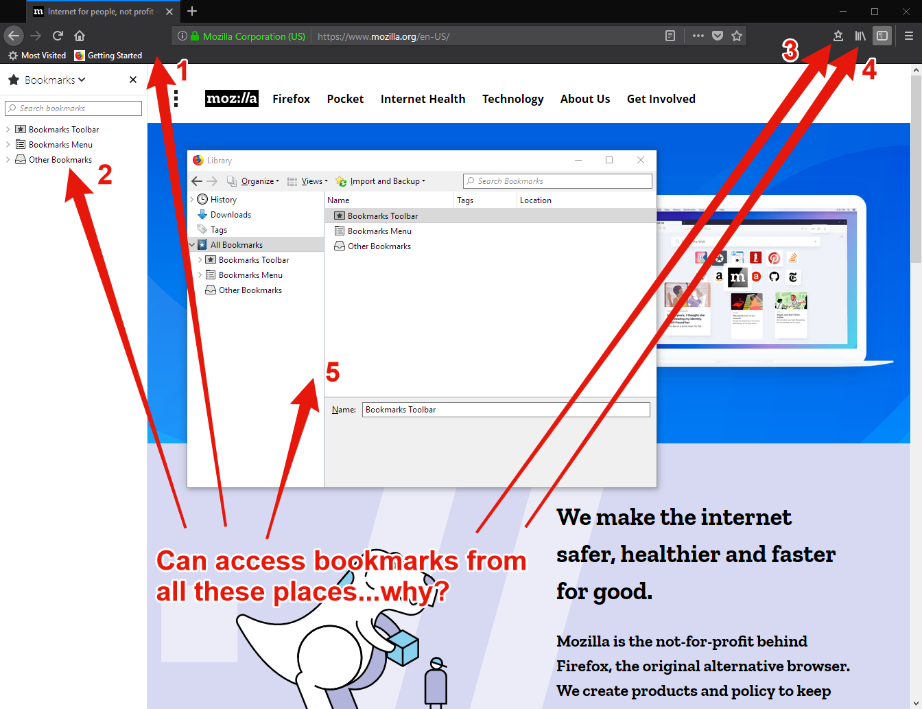 Why are there 5 ways to access bookmarks anyway? It confuses the crap