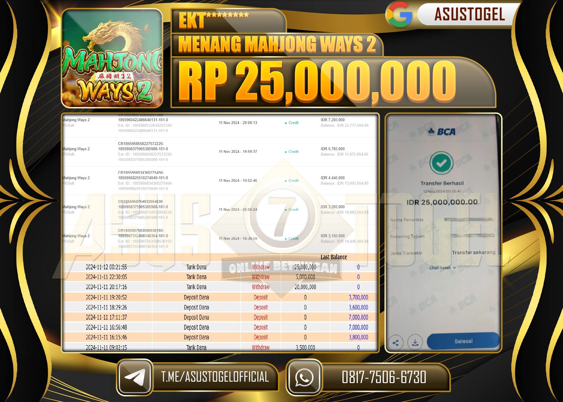 ASUSTOGEL KEMENANGAN DI SLOT MAHJONG WAYS 2 SEBESAR 25,000,000- RUPIAH LUNAS