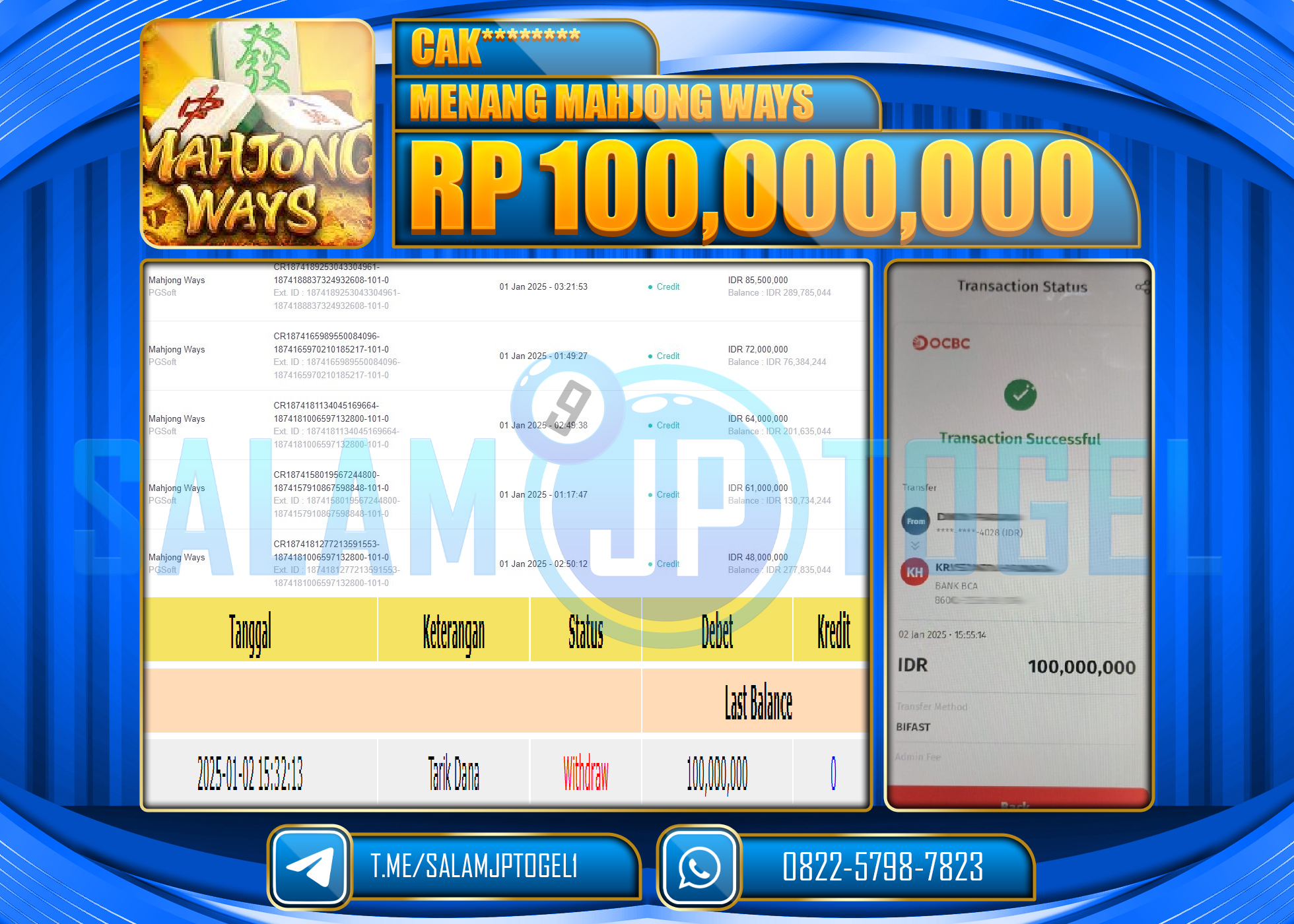 SALAMJPTOGEL MENANG SLOT MAHJONG WAYS PG SOFT Rp.100,000,000 LUNAS