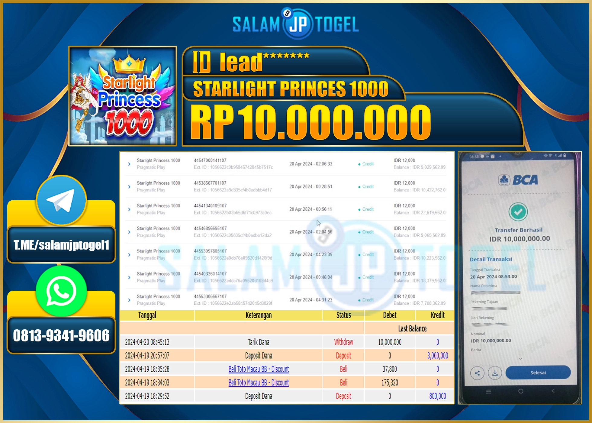 SALAMJPTOGEL JACKPOT SLOT STARLIGHT PRINCES RP.10.000.000.,- LUNAS