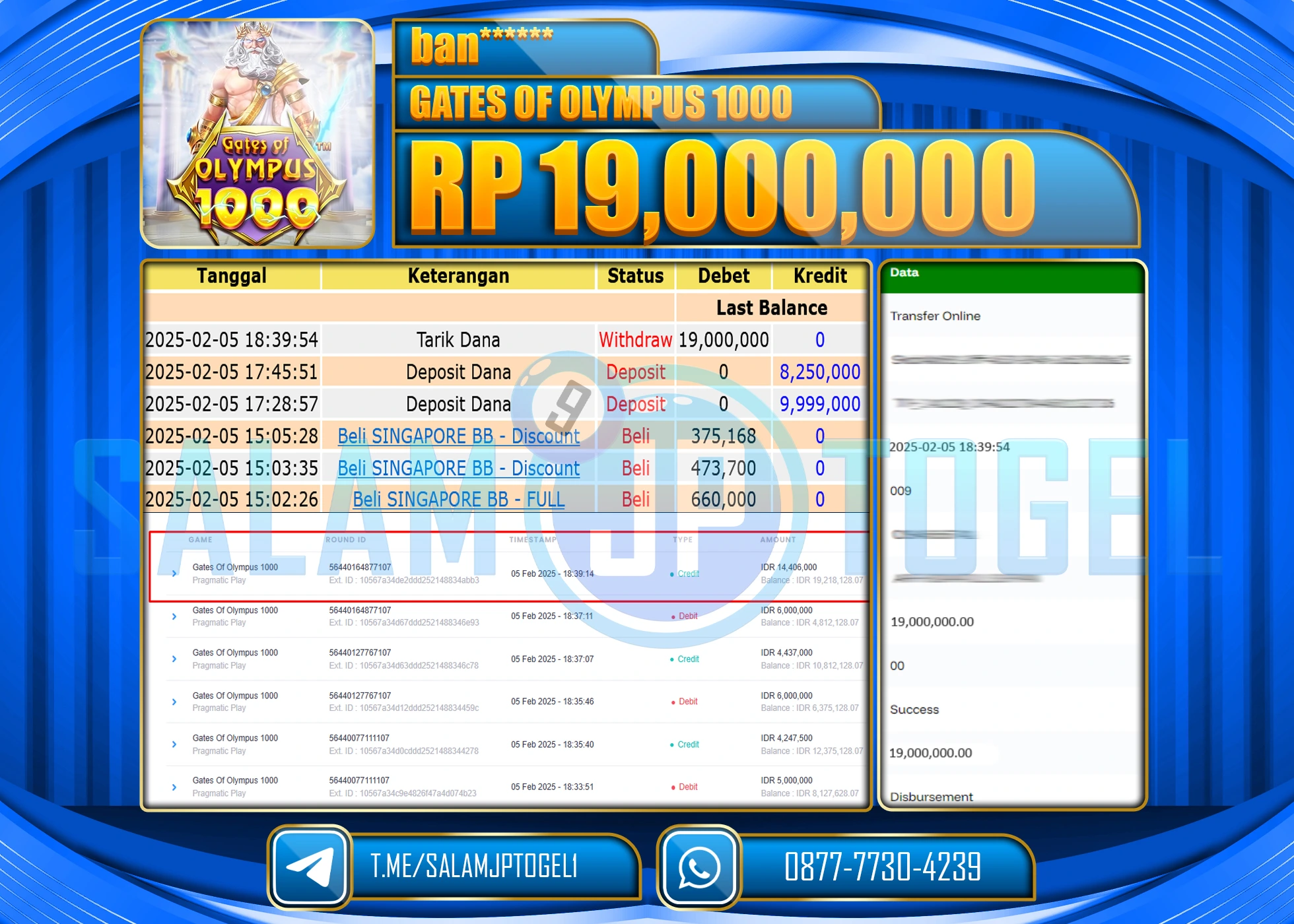 SALAMJPTOGEL MENANG GATES OF OLYMPUS 1000  Rp.19,000,000 LUNAS