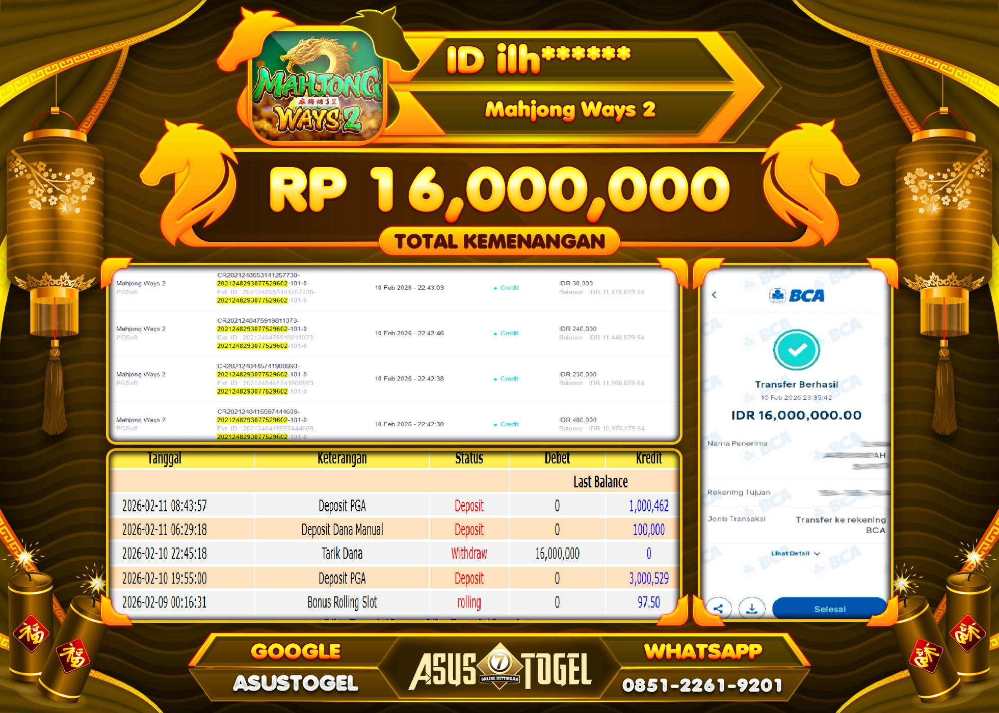 ASUSTOGEL KEMENANGAN DI SLOT MAHJONG WAYS 2 SEBESAR 16,000,000 - RUPIAH LUNAS