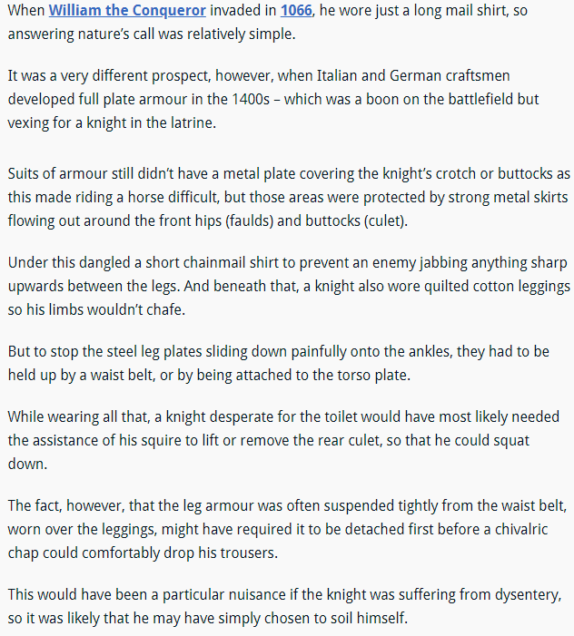 How did knights pee/poop when they were in full armour? r