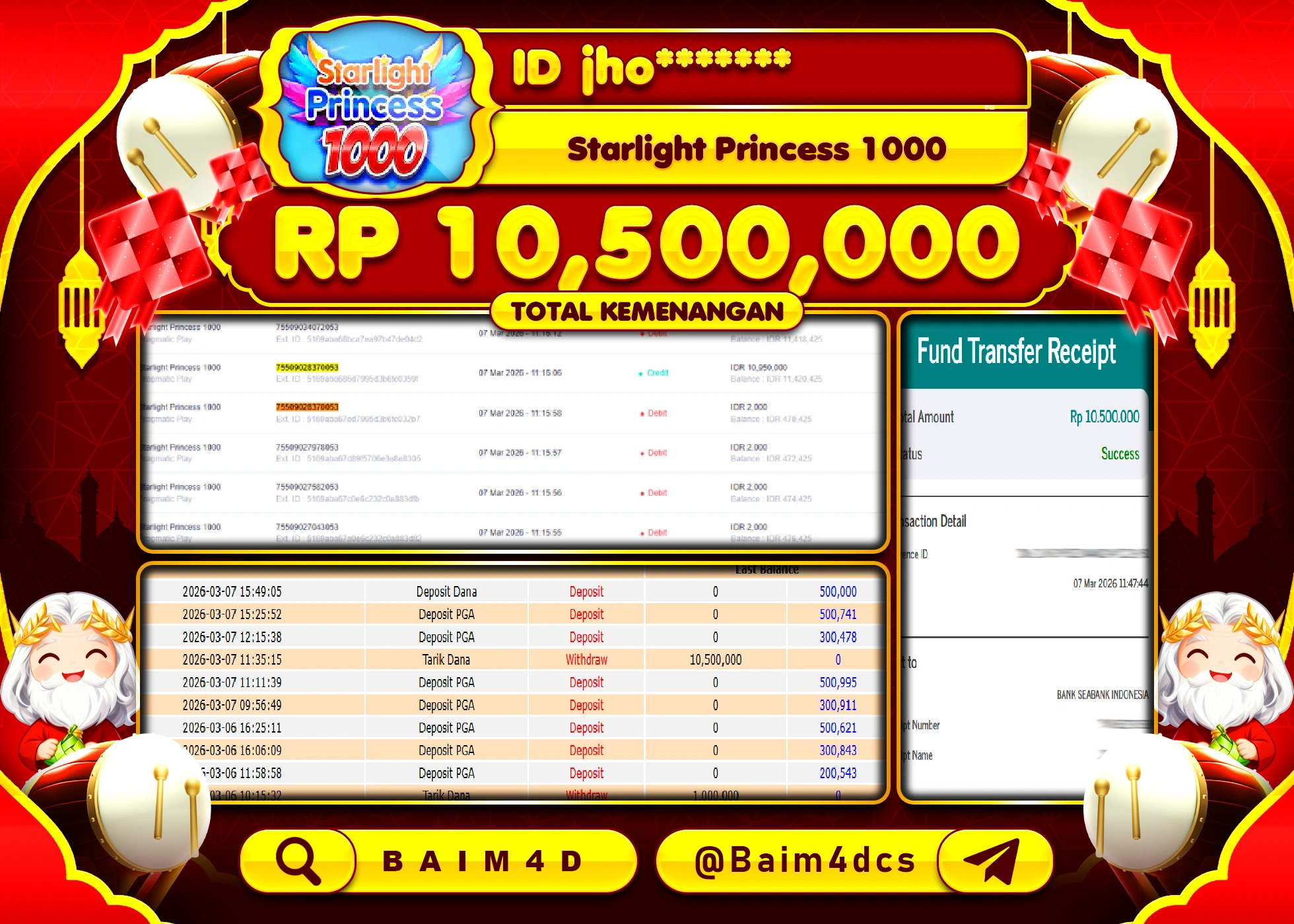 BAIM4D JACKPOT SLOT STARLIGHT PRINCESS 1000 Rp.10,500,000 - LUNAS