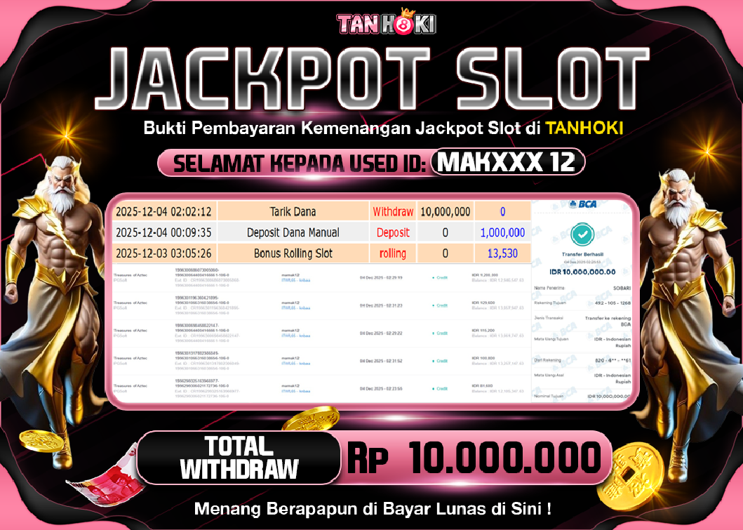 TANHOKI JACKPOT SLOT TREASURES OF AZTEC Rp..10.000.000,- LUNAS
