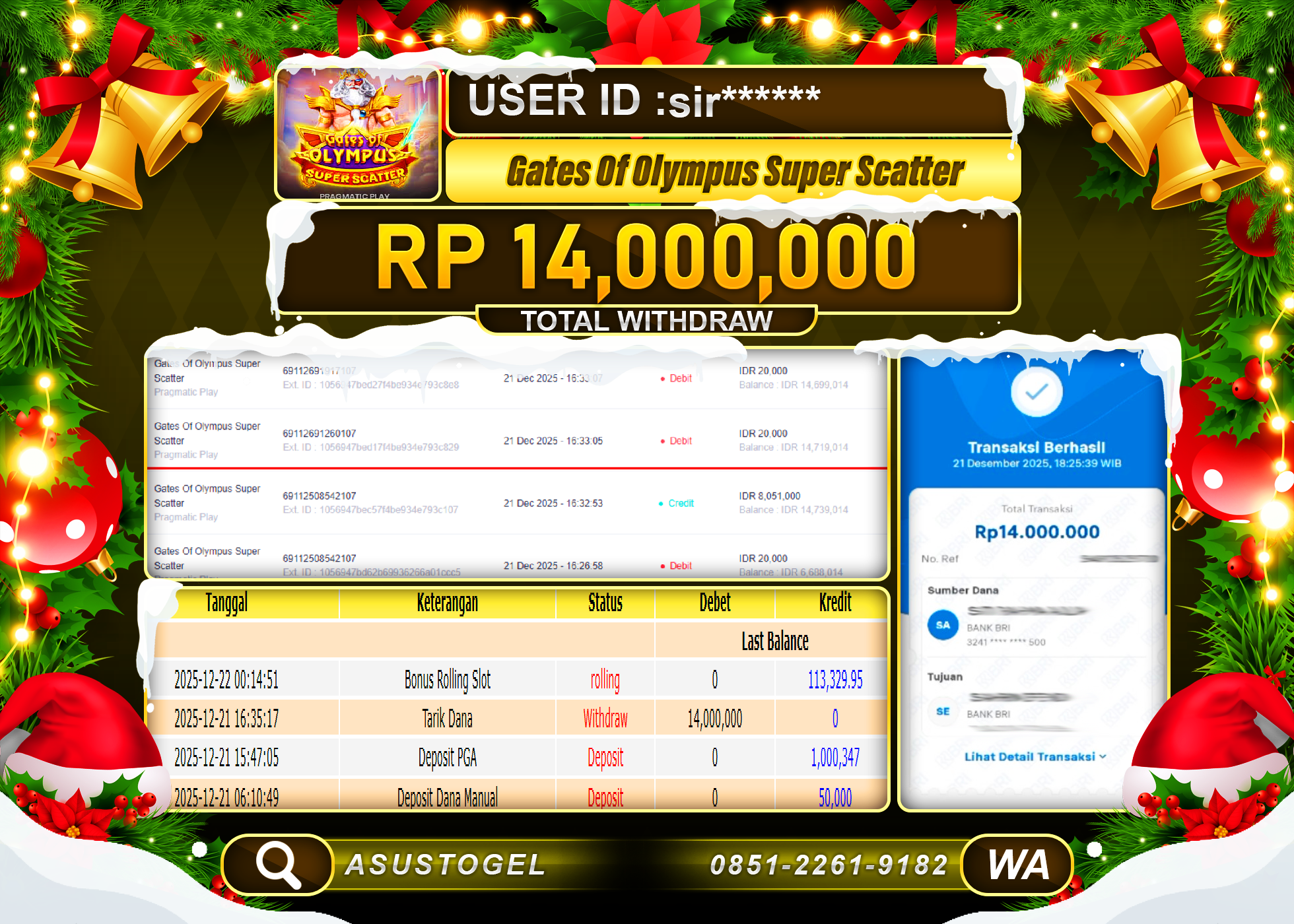 ASUSTOGEL KEMENANGAN DI SLOT GATES OF OLYMPUS SUPER SCATTER SEBESAR 14,000,000 - RUPIAH LUNAS