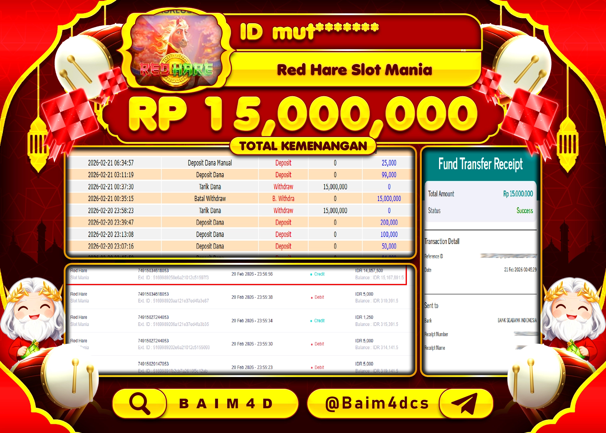 BAIM4D JACKPOT SLOT RED HERE SLOT MANIA 1000 Rp.15,000,000 - LUNAS