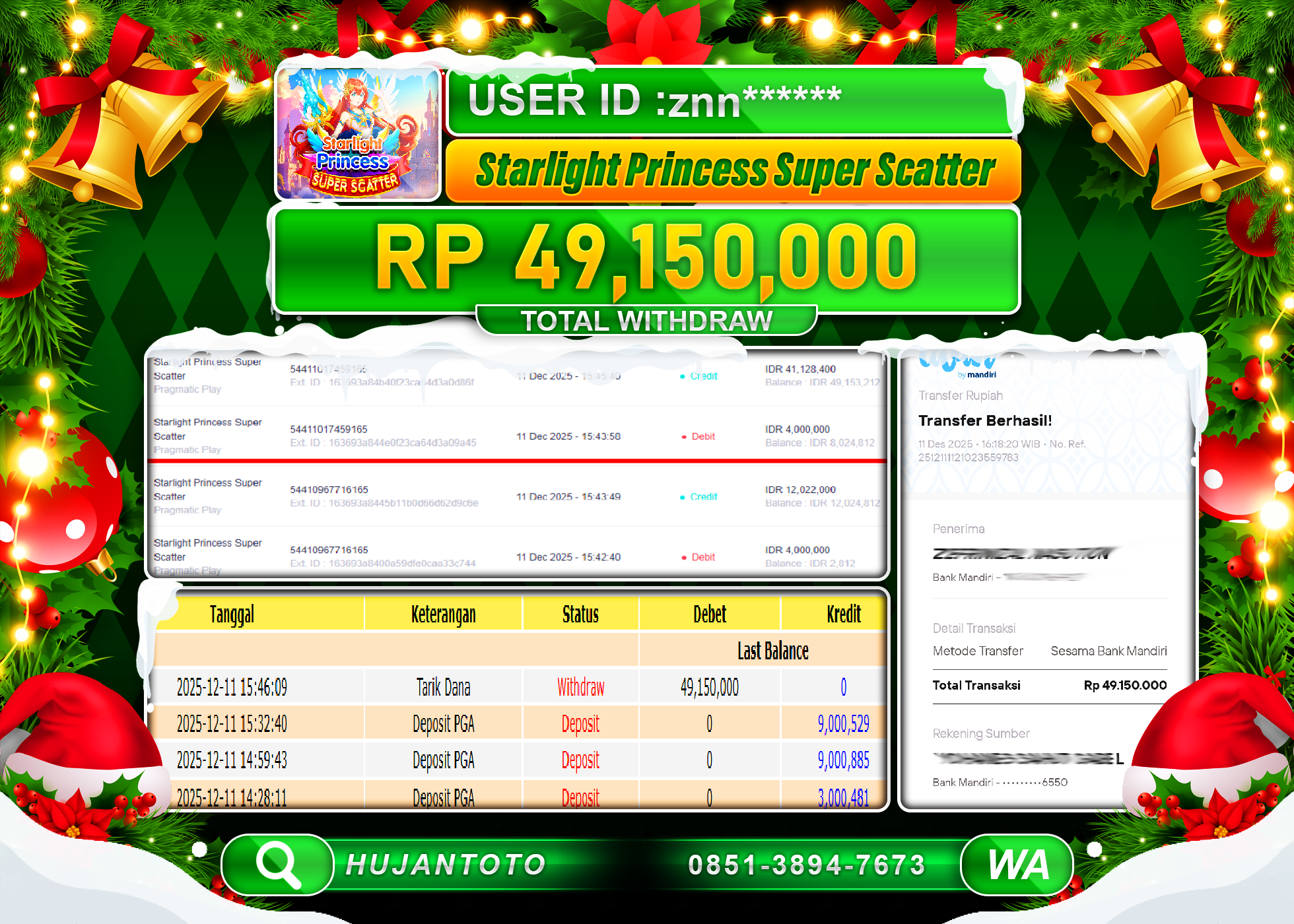 HUJANTOTO - BUKTI JACKPOT STARLIGHT PRINCESS SUPER SCATTER Rp.49,150,000 - TERBAYAR LUNAS