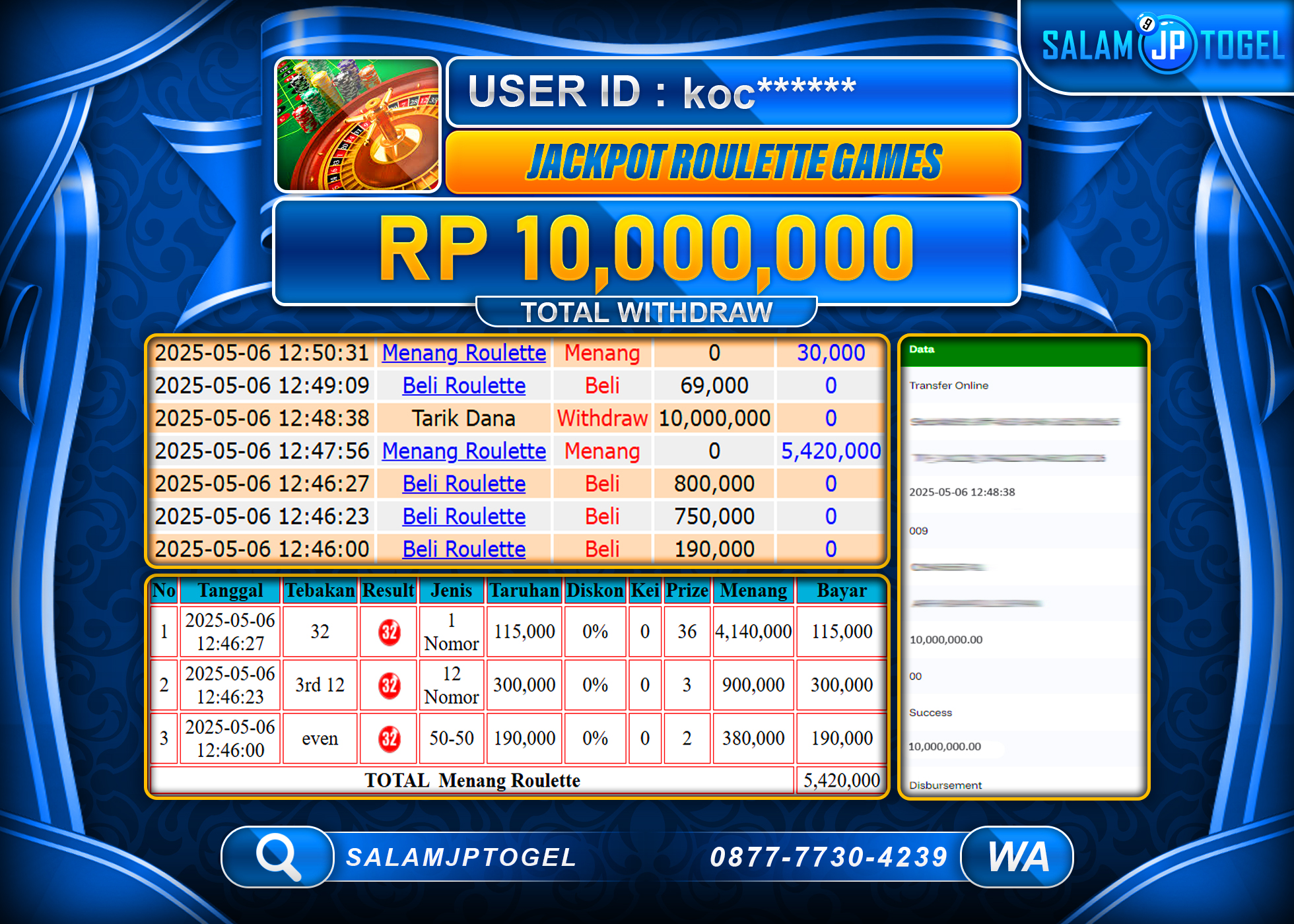 SALAMJPTOGEL MENANG ROULETTE GAMES Rp.10,000,000 LUNAS