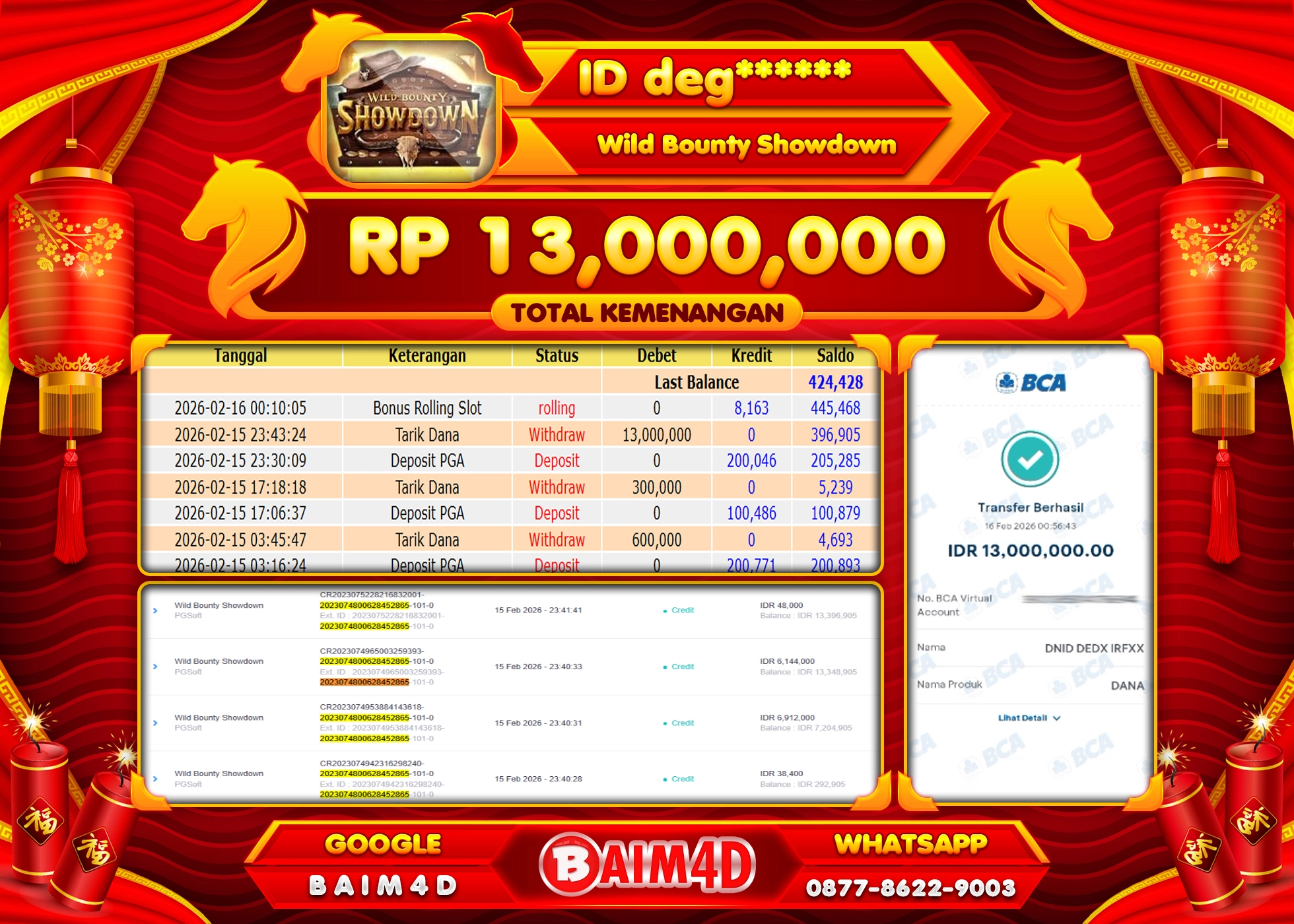 BAIM4D JACKPOT  SLOT WILD BOUNTY SHOWDOWN Rp.13,000,000 - LUNAS