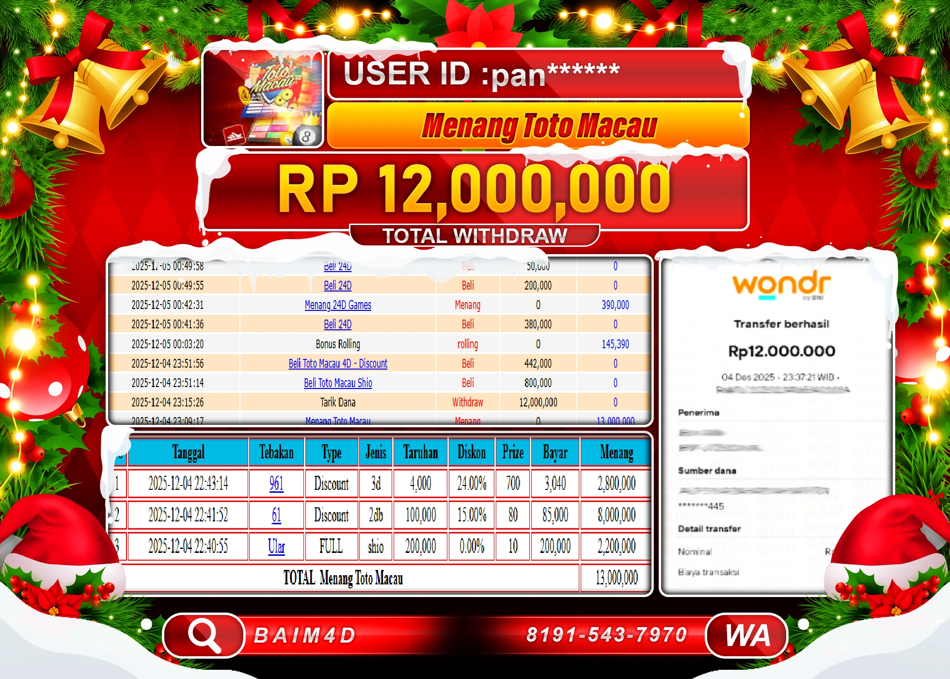 BAIM4D JACKPOT TOGEL TOTO MACAU  Rp.12,000,000 - LUNAS