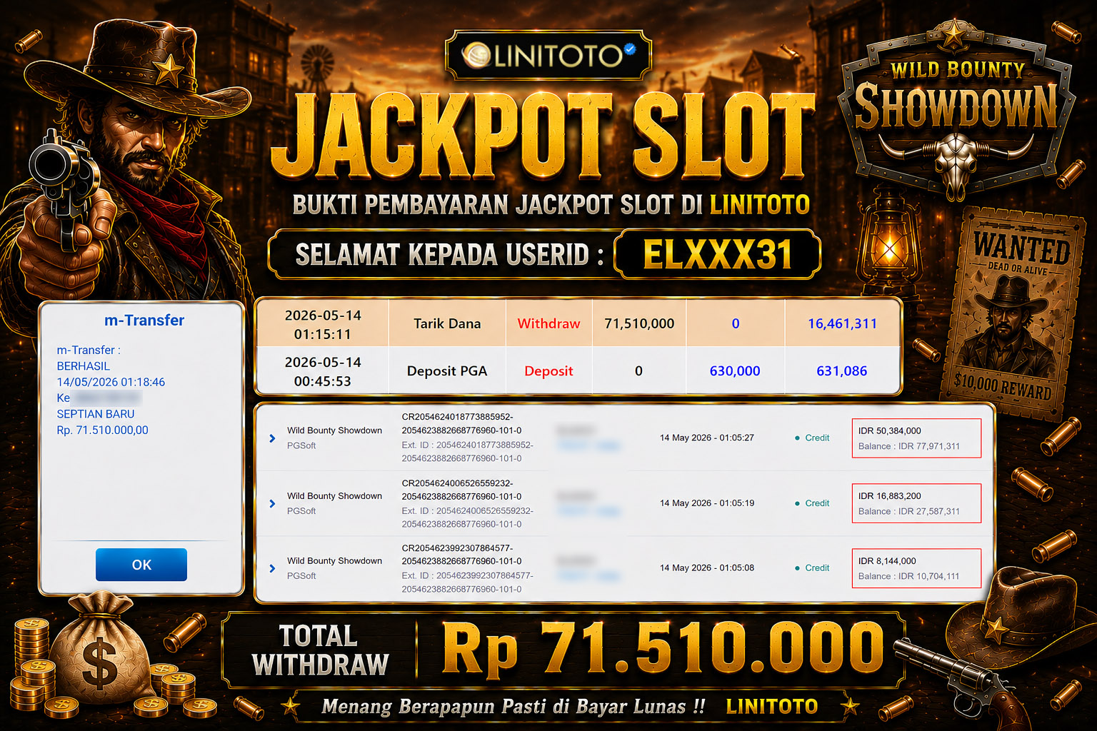 LINITOTO JACKPOT SLOT Wild Bounty Showdown Rp.71,510,000 - LUNAS