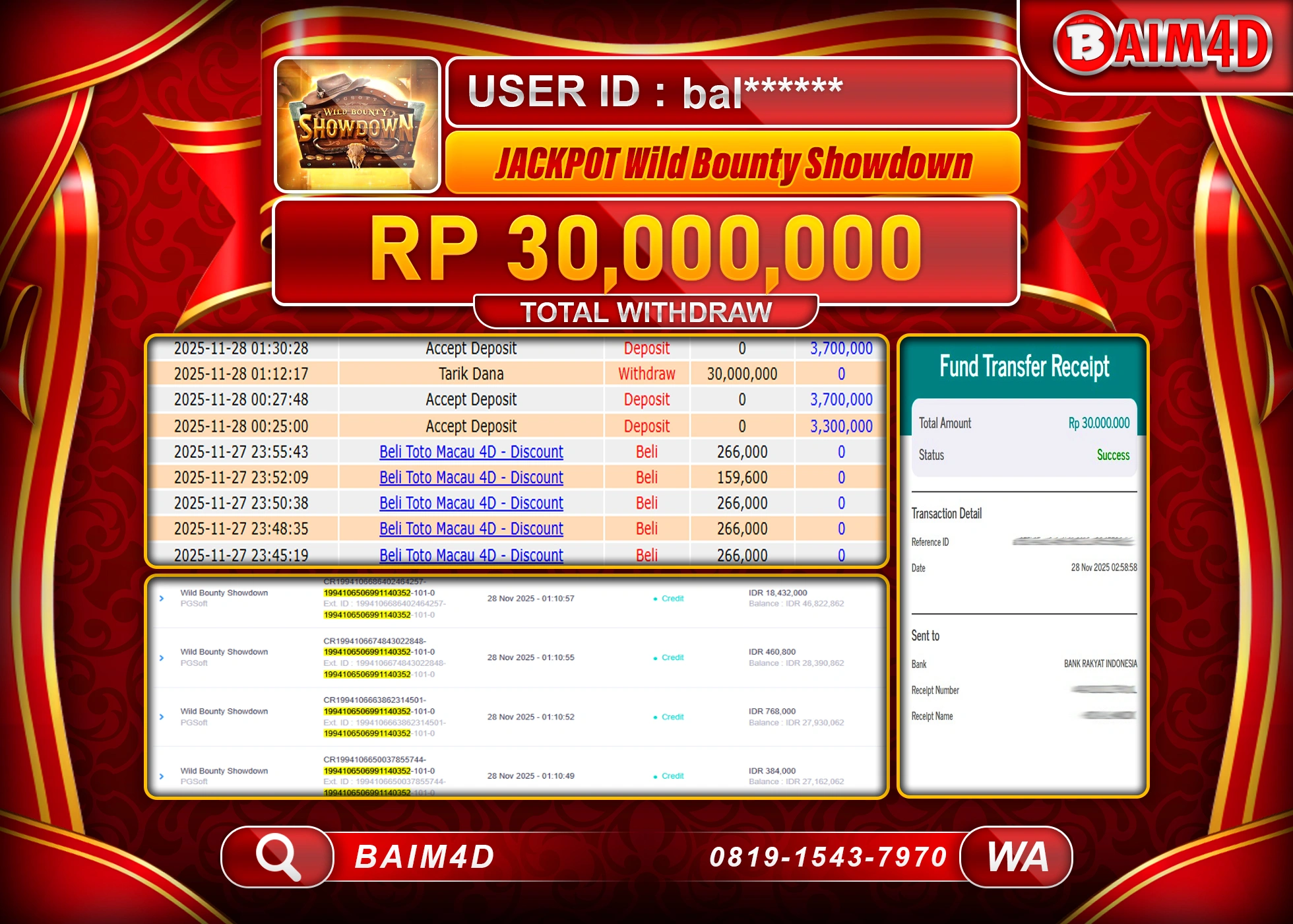 BAIM4D JACKPOT SLOT WILD BOUNTY SHOWDOWN Rp.30,000,000 - LUNAS