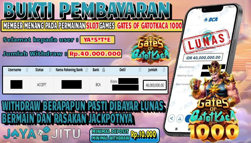 🏆 BUKTI KEMENANGAN GATES OF GATOT KACA 1000 MEMBER  JAYAJITU🏆