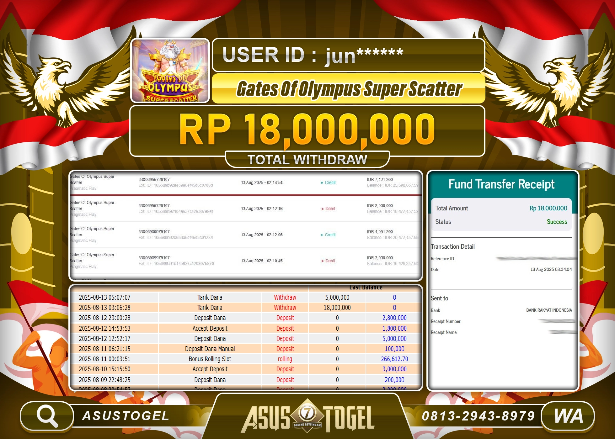 ASUSTOGEL KEMENANGAN DI SLOT GATES OF OLYMPUS SUPER SCATTER SEBESAR 18,000,000- RUPIAH LUNAS