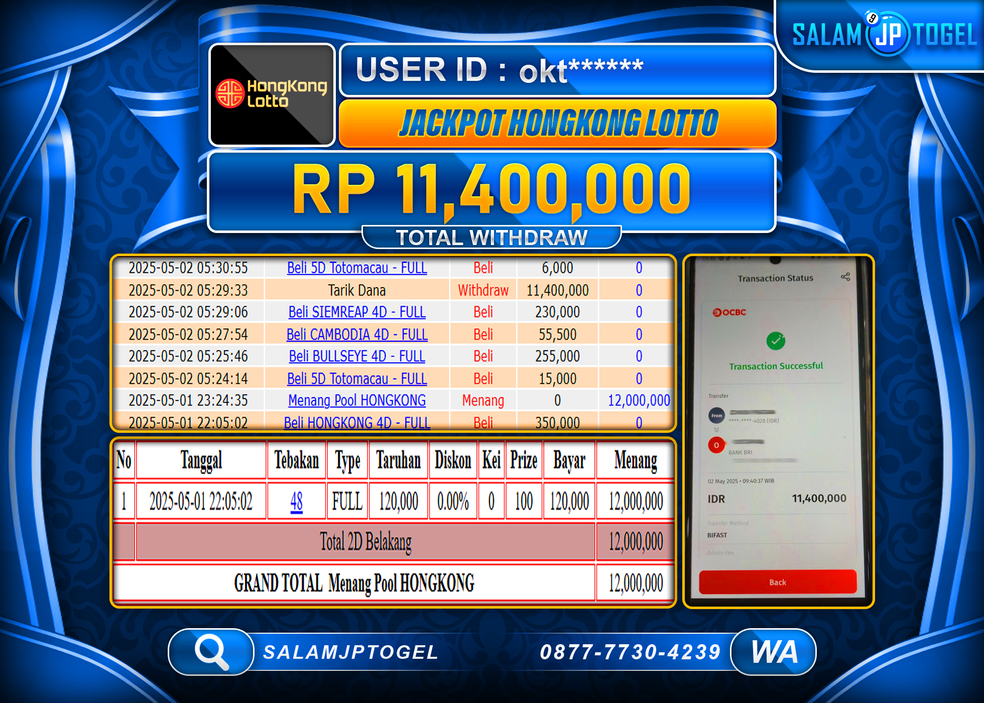 SALAMJPTOGEL MENANG HONGKONG LOTTO Rp.11,400,000 LUNAS