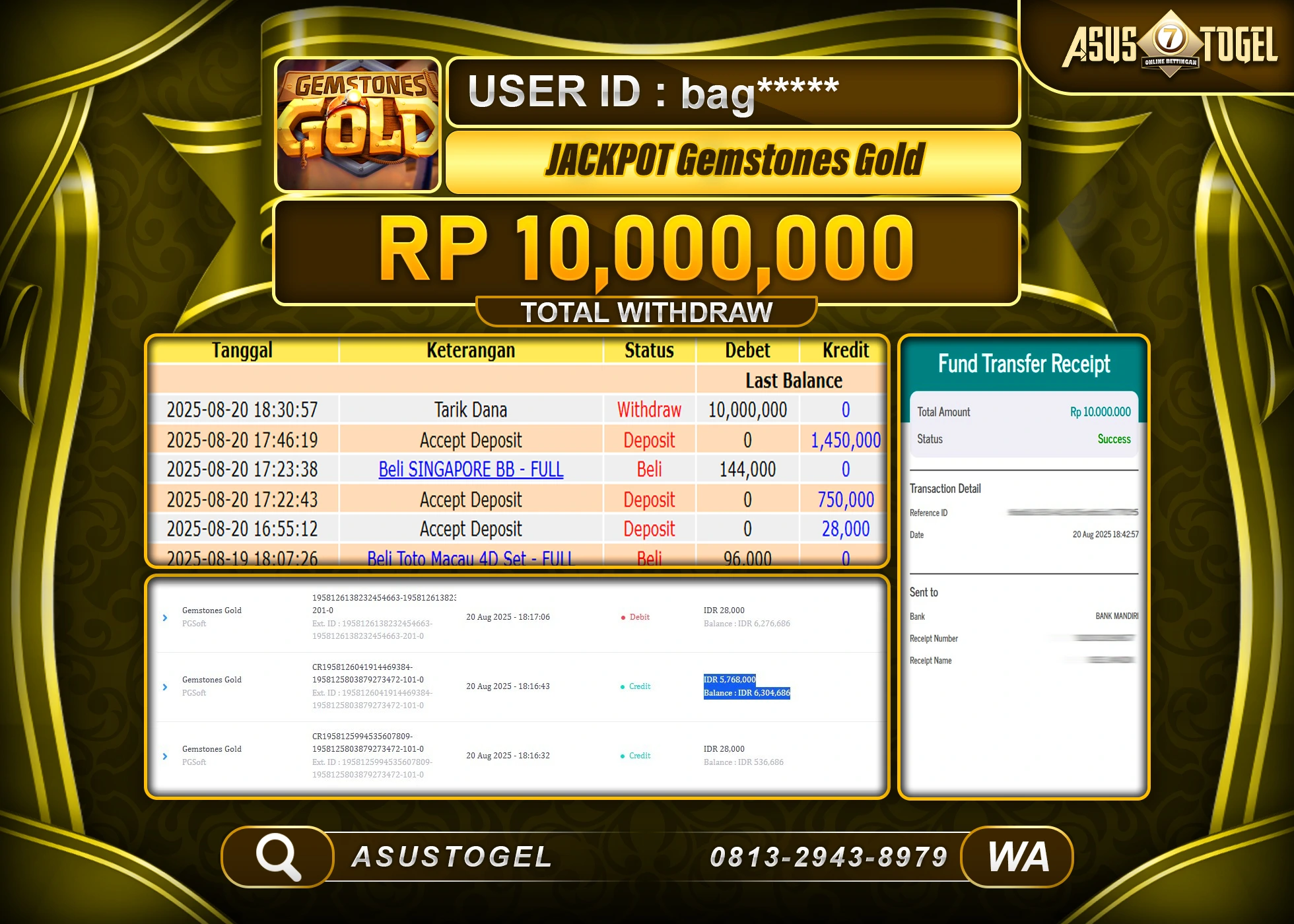 ASUSTOGEL KEMENANGAN DI SLOT STONES GOLD SEBESAR 10,000,000- RUPIAH LUNAS