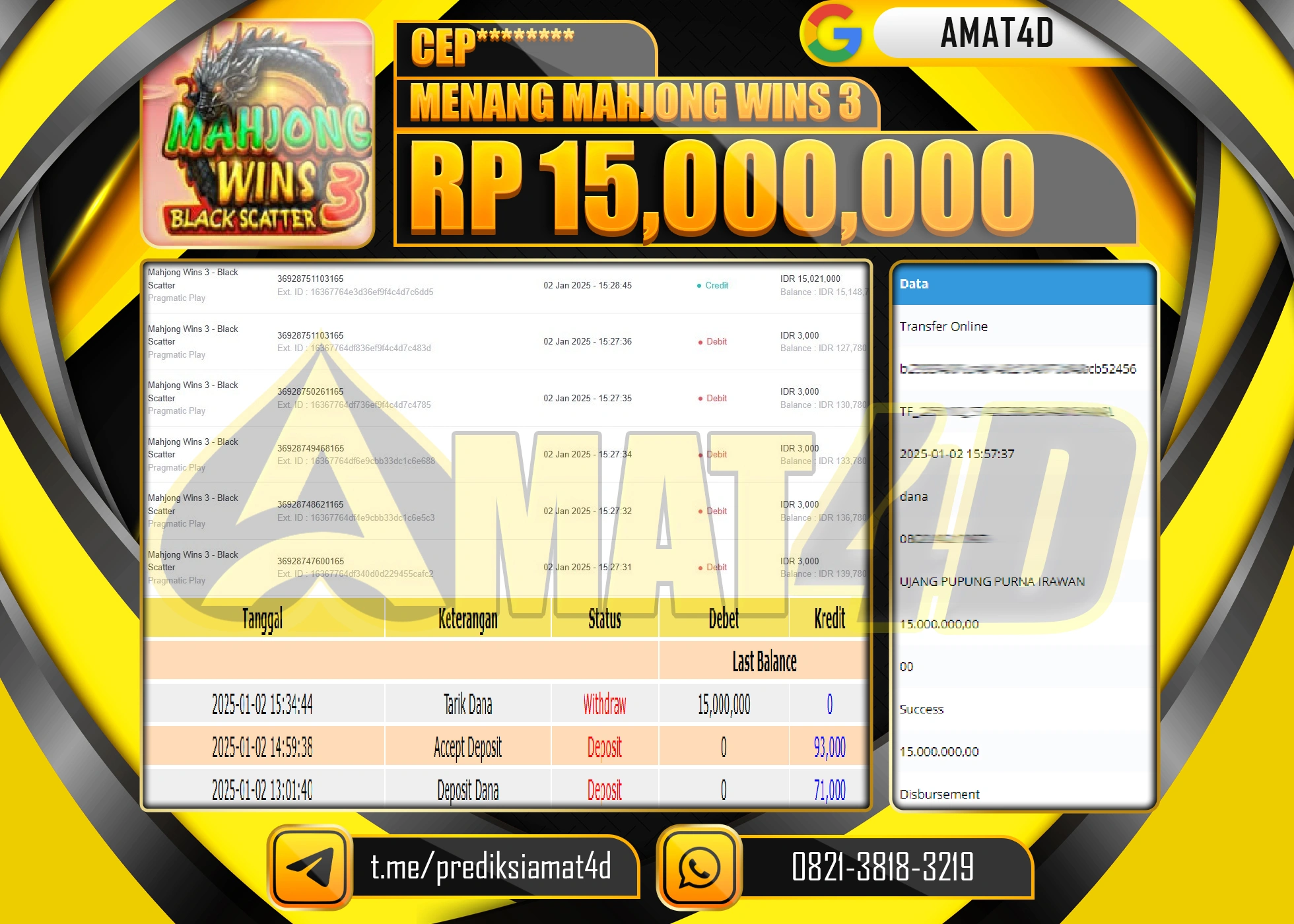 AMAT4D JACKPOT MAHJONG WINS 3 Rp.15.000.000 BERHASIL DI BAYAR LUNAS