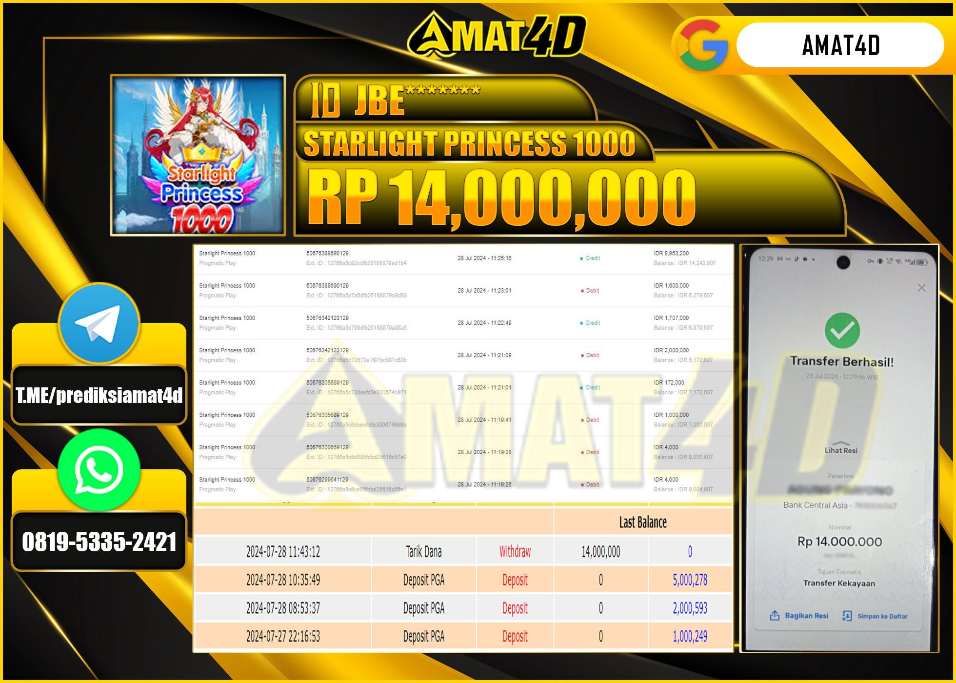 AMAT4D JACKPOT SLOT STARLIGHT PRINCES 1000 Rp.14.000.000 BERHASIL DI BAYAR LUNAS