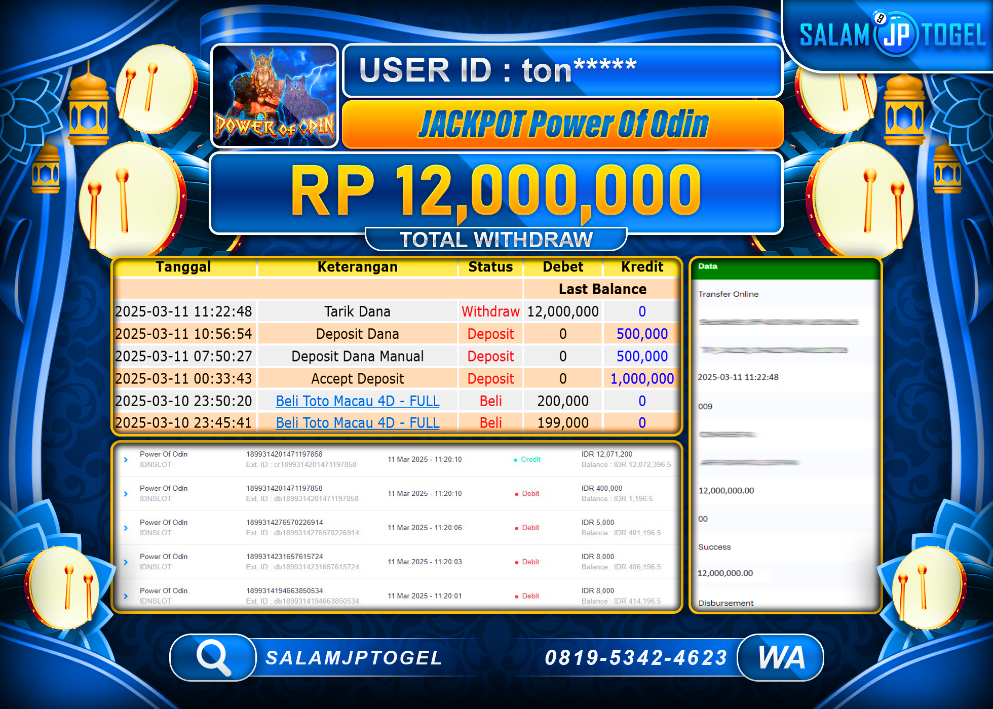 SALAMJPTOGEL MENANG POWER OF ODIN  Rp. 12,000,000 LUNAS