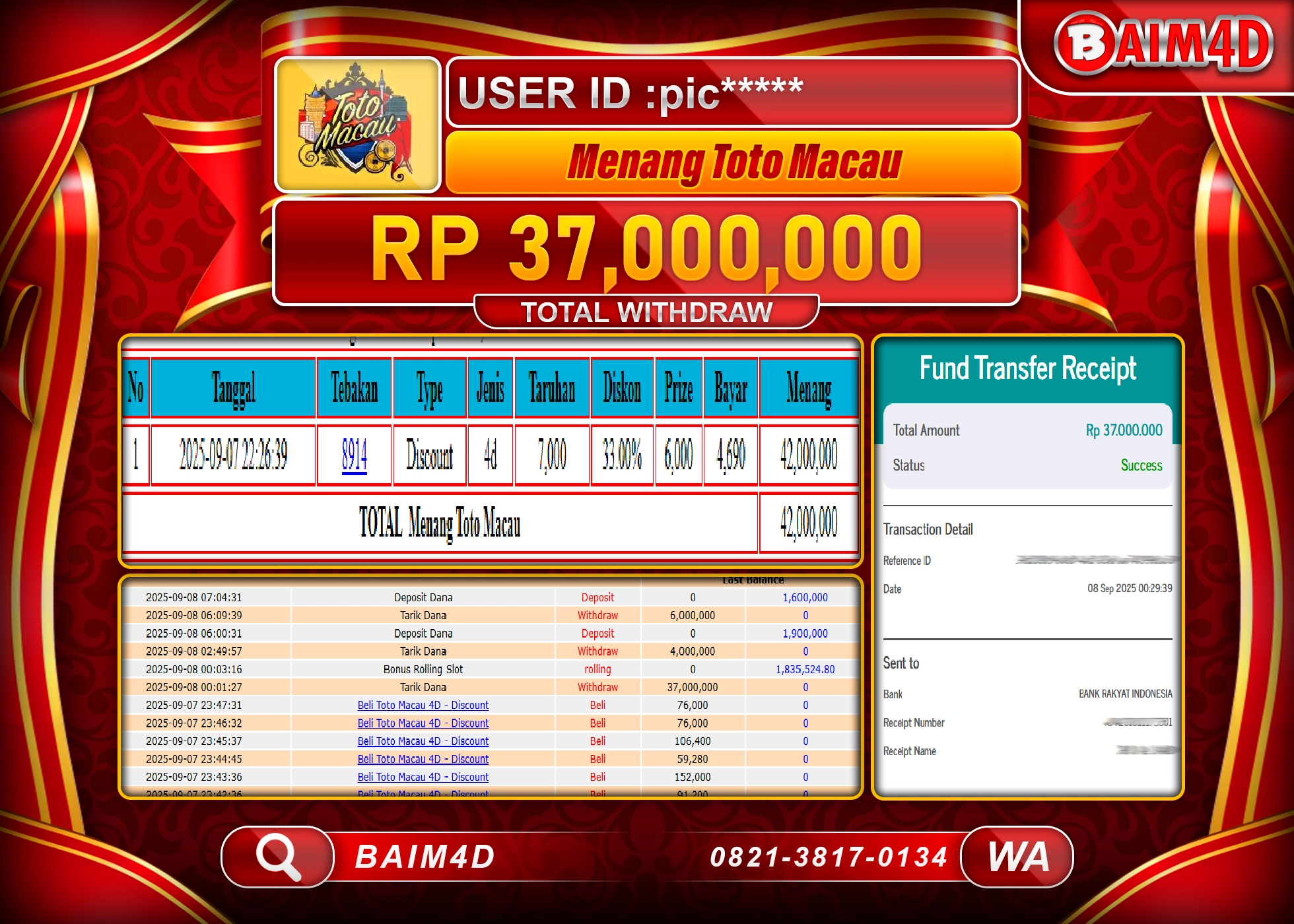 BAIM4D JACKPOT TOGEL TOTO MACAU GAMES Rp.37,000,000.- LUNAS