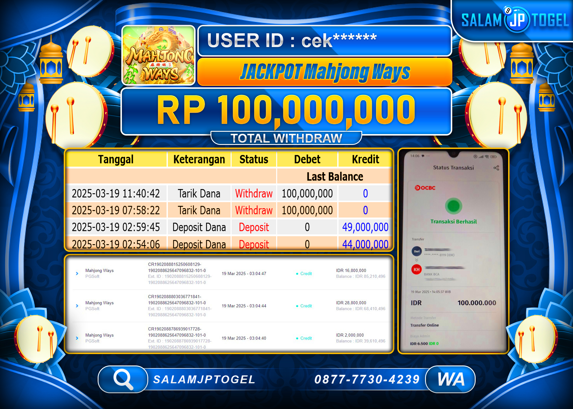 SALAMJPTOGEL MENANG MAHJONG WAYS Rp. 100,000,000 LUNAS