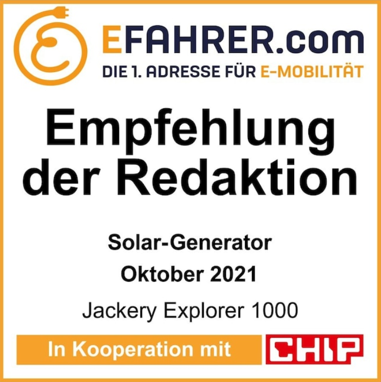 Testnote: Sehr Gut bei CHIP / EFAHRER.COM (Jackery Explorer 1000 Pro)