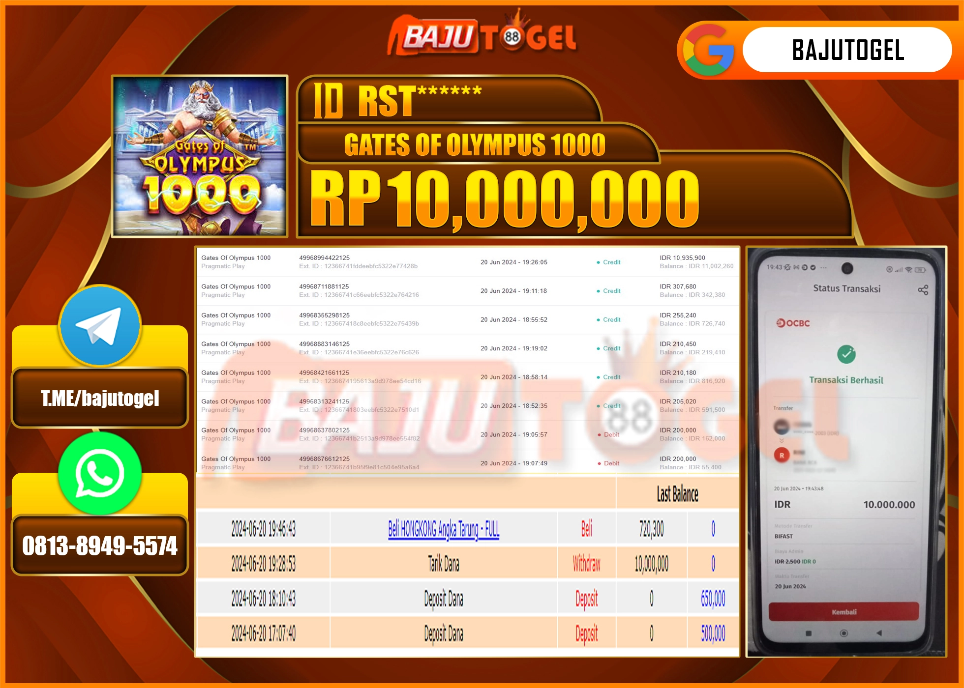 BAJUTOGEL JACKPOT SLOT GATES OF OLYMPUS 1000 Rp.10.000.000 LUNAS