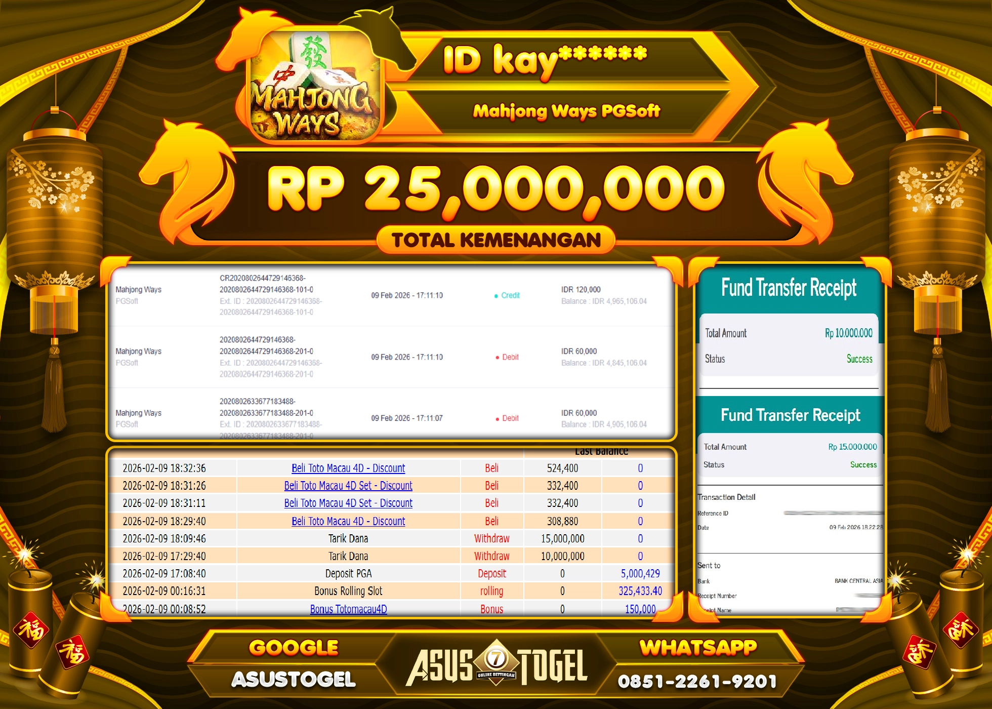 ASUSTOGEL KEMENANGAN DI SLOT MAHJONG WAYS SEBESAR 25,000,000 - RUPIAH LUNAS