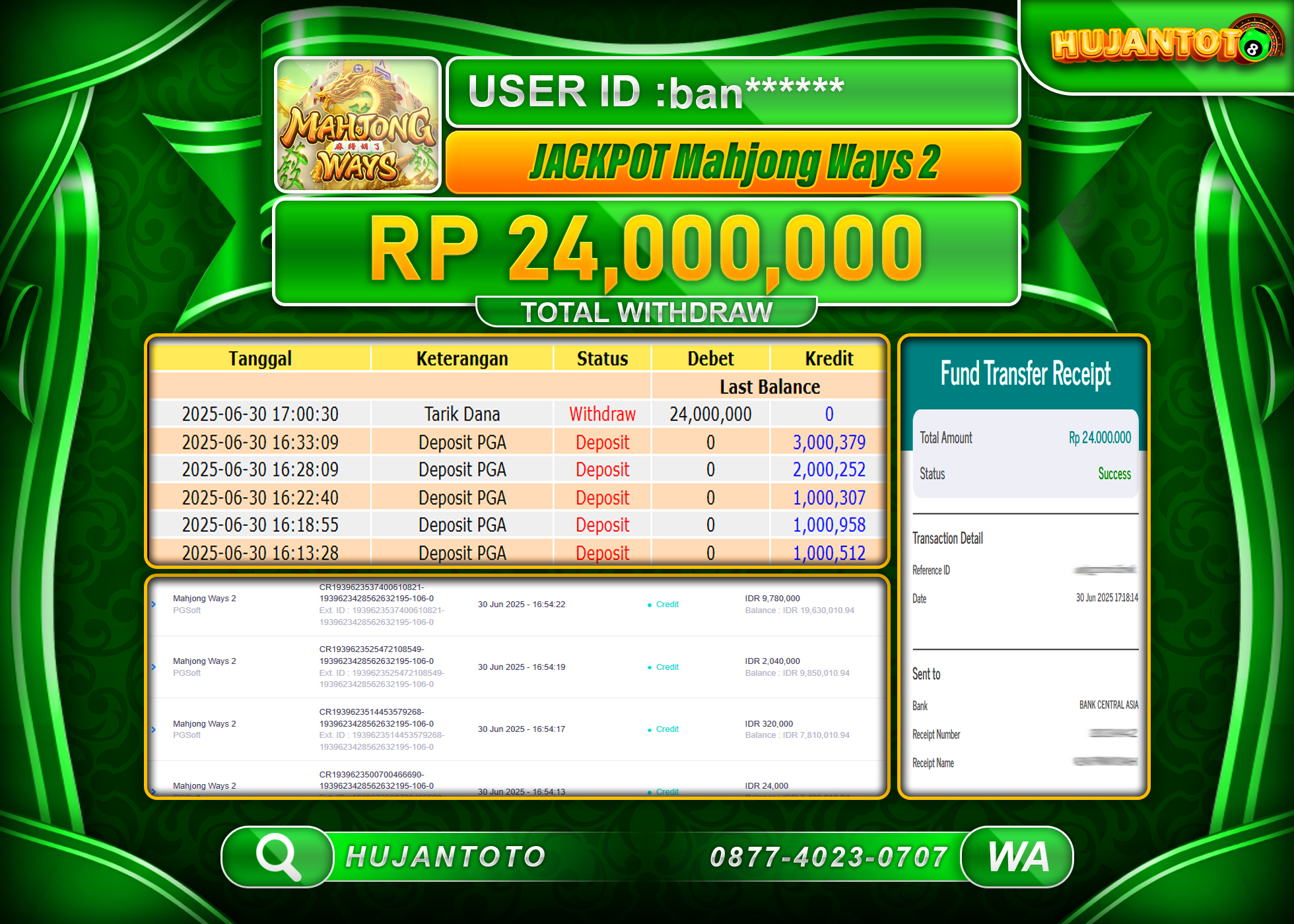 HUJANTOTO - BUKTI JACKPOT MENANG SLOT MAHJONG WAYS 2 Rp.24,000,000 - TERBAYAR LUNAS
