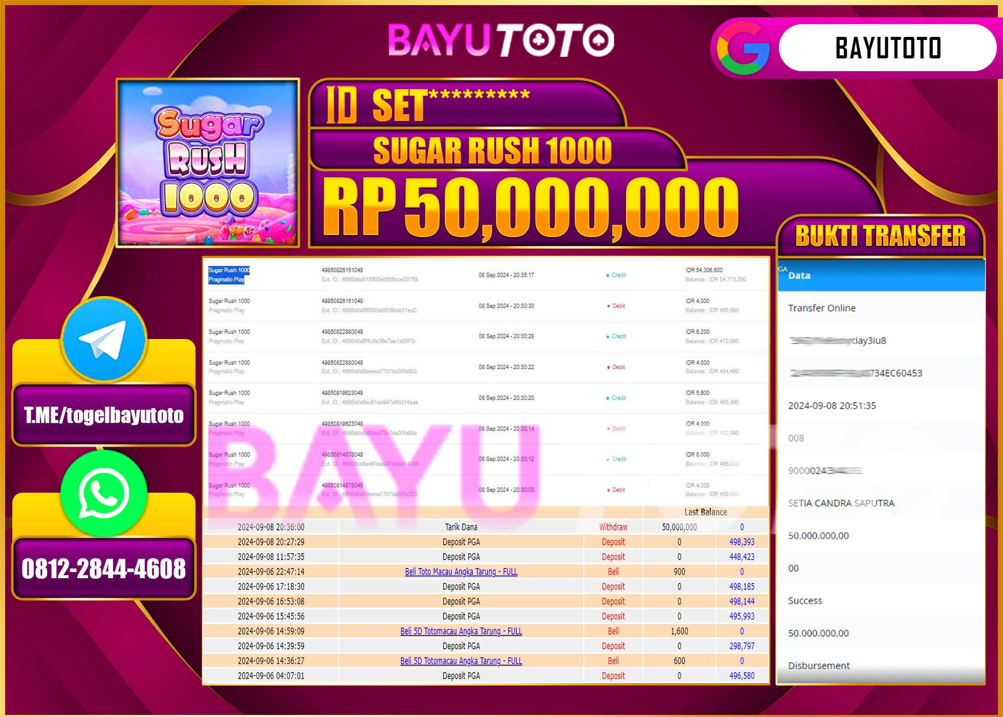 BAYUTOTO MENANG SLOT SUGAR RUSH 1000 50.000.000 - LUNAS