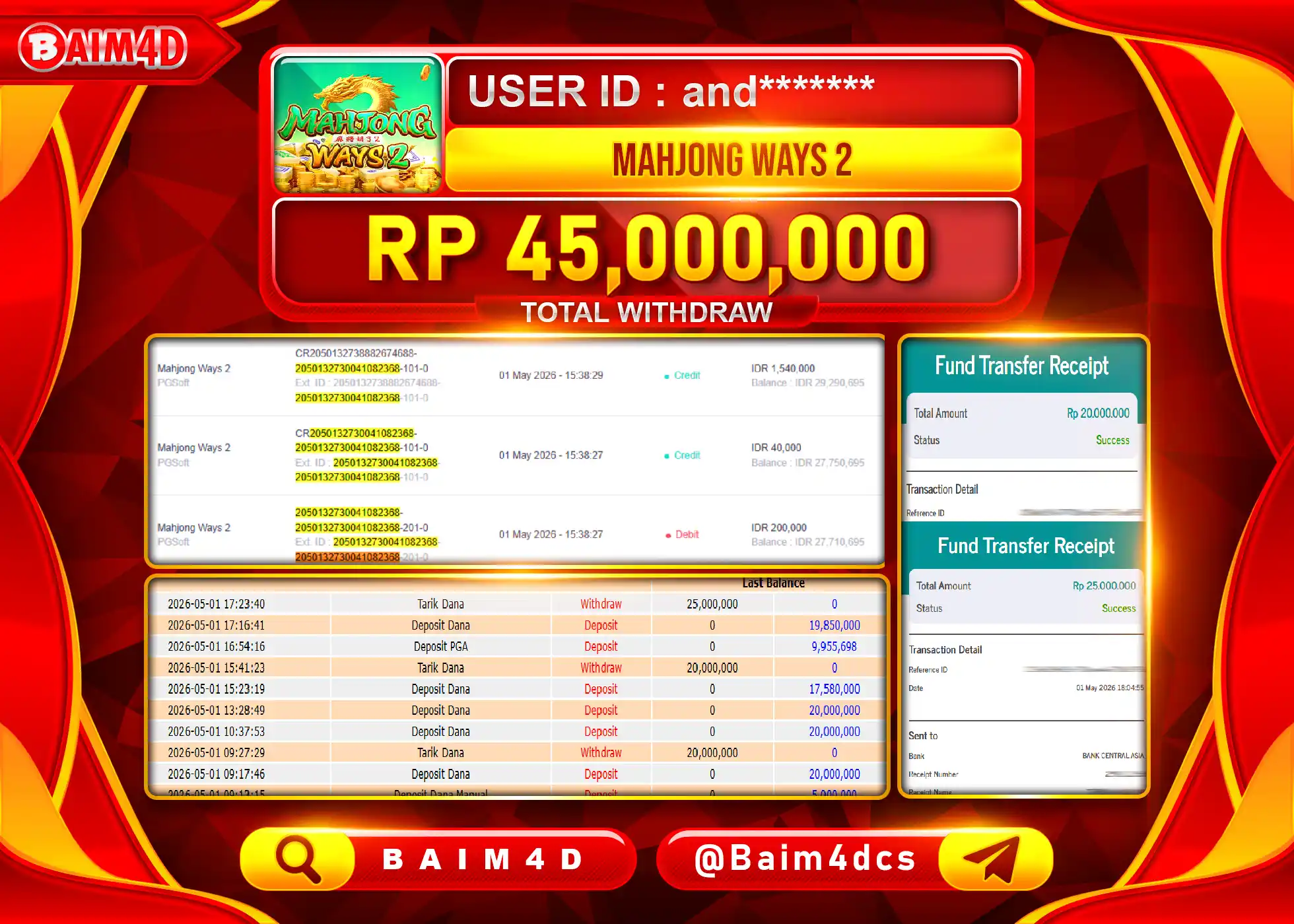 BAIM4D JACKPOT SLOT MAHJONG WAYS 2 Rp.45,000,000 - LUNAS