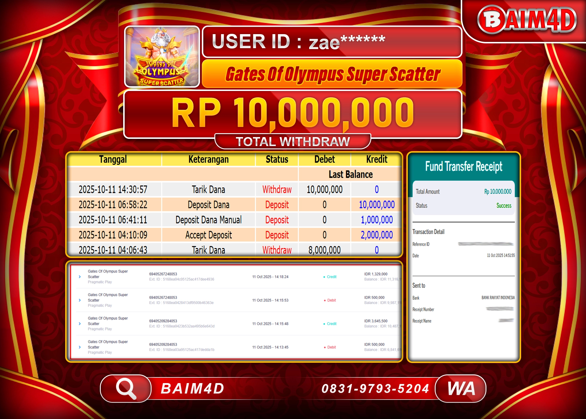 BAIM4D JACKPOT GATES OF OLYMPUS 1000 Rp.10,000,000.- LUNAS