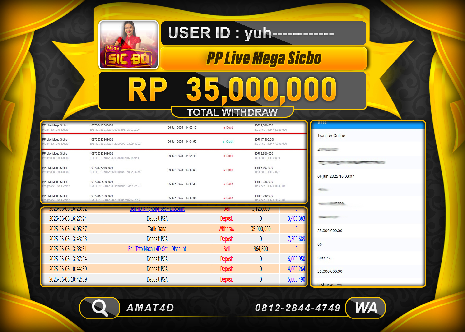 AMAT4D KEMENANGAN PP LIVE MEGA SICBO  Rp.35.000.000 BERHASIL TERBAYAR LUNAS