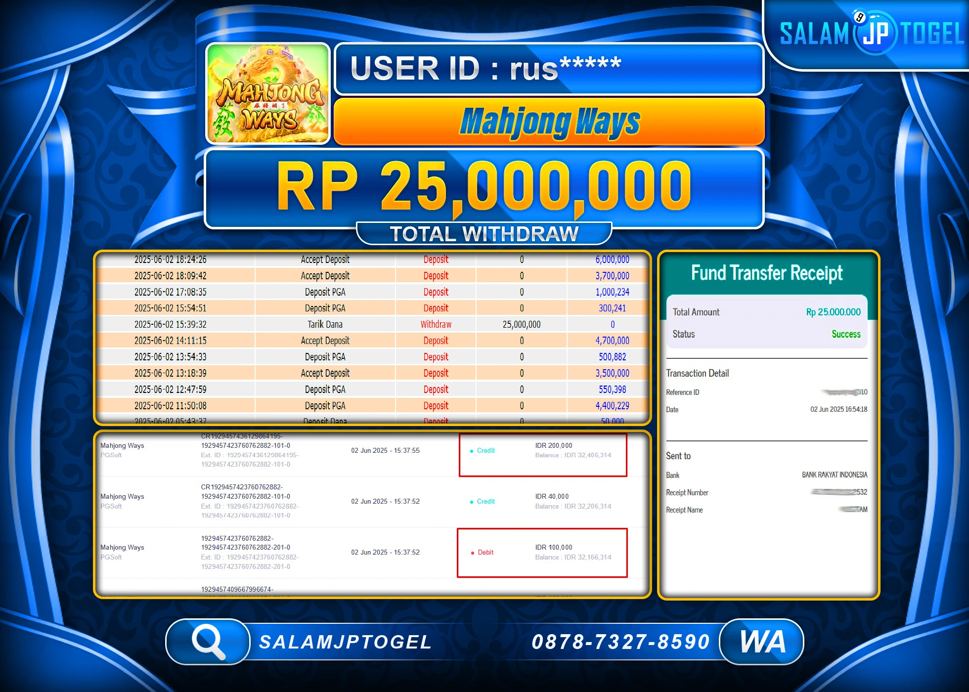 SALAMJPTOGEL MENANG SLOT MAHJONG WAYS  Rp.25,000,000 LUNAS