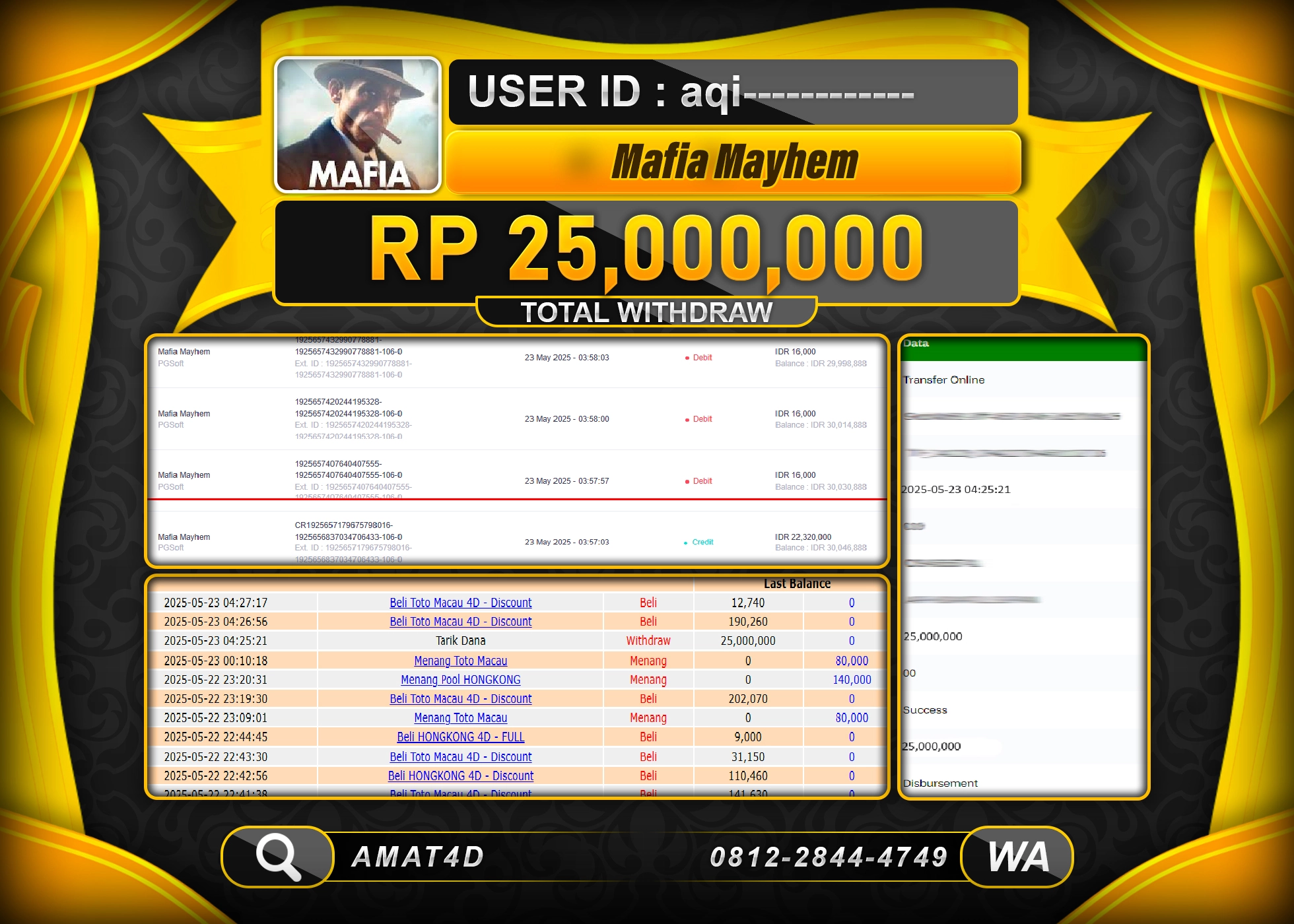 AMAT4D KEMENANGAN JACKPOT MAFIA MAYHEM Rp.25.000.000 LUNAS