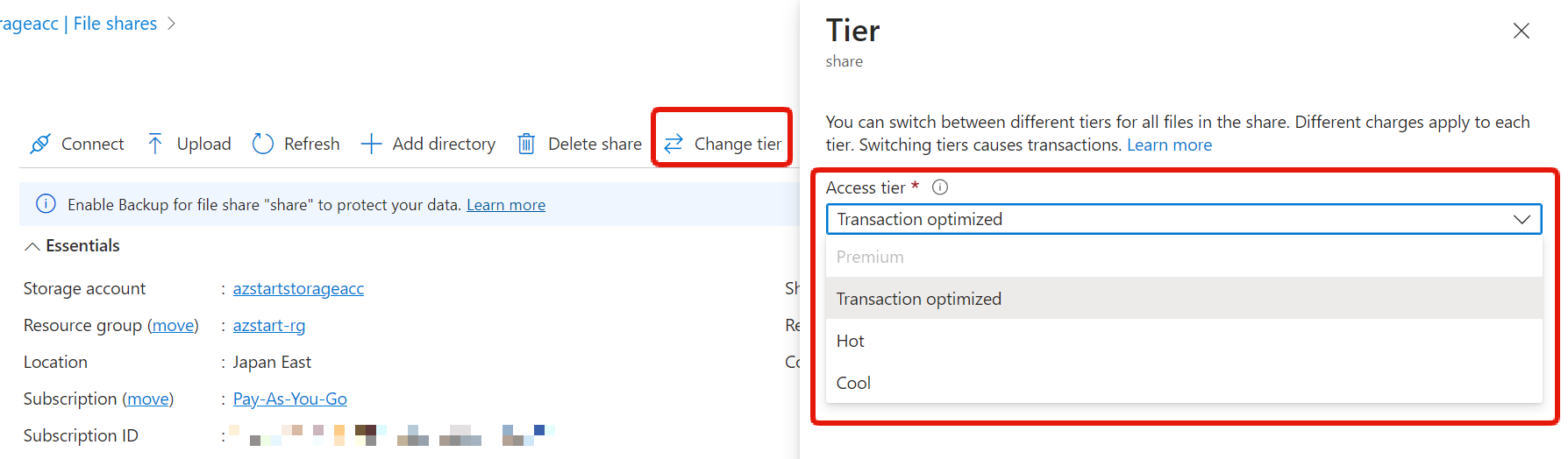 Change file access tier