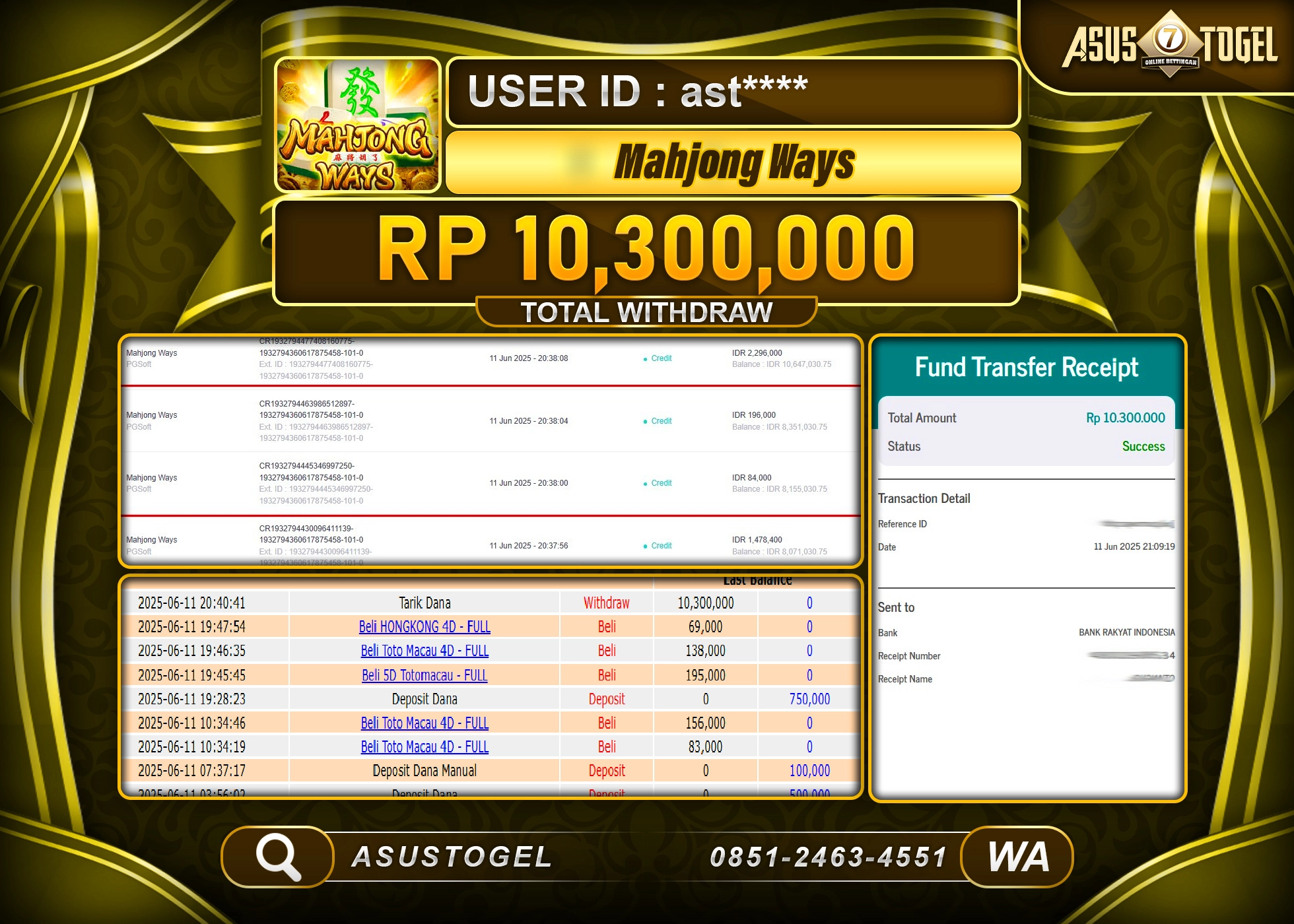 ASUSTOGEL KEMENANGAN DI SLOT MAHJONG WAYS SEBESAR 10,300,000- RUPIAH LUNAS