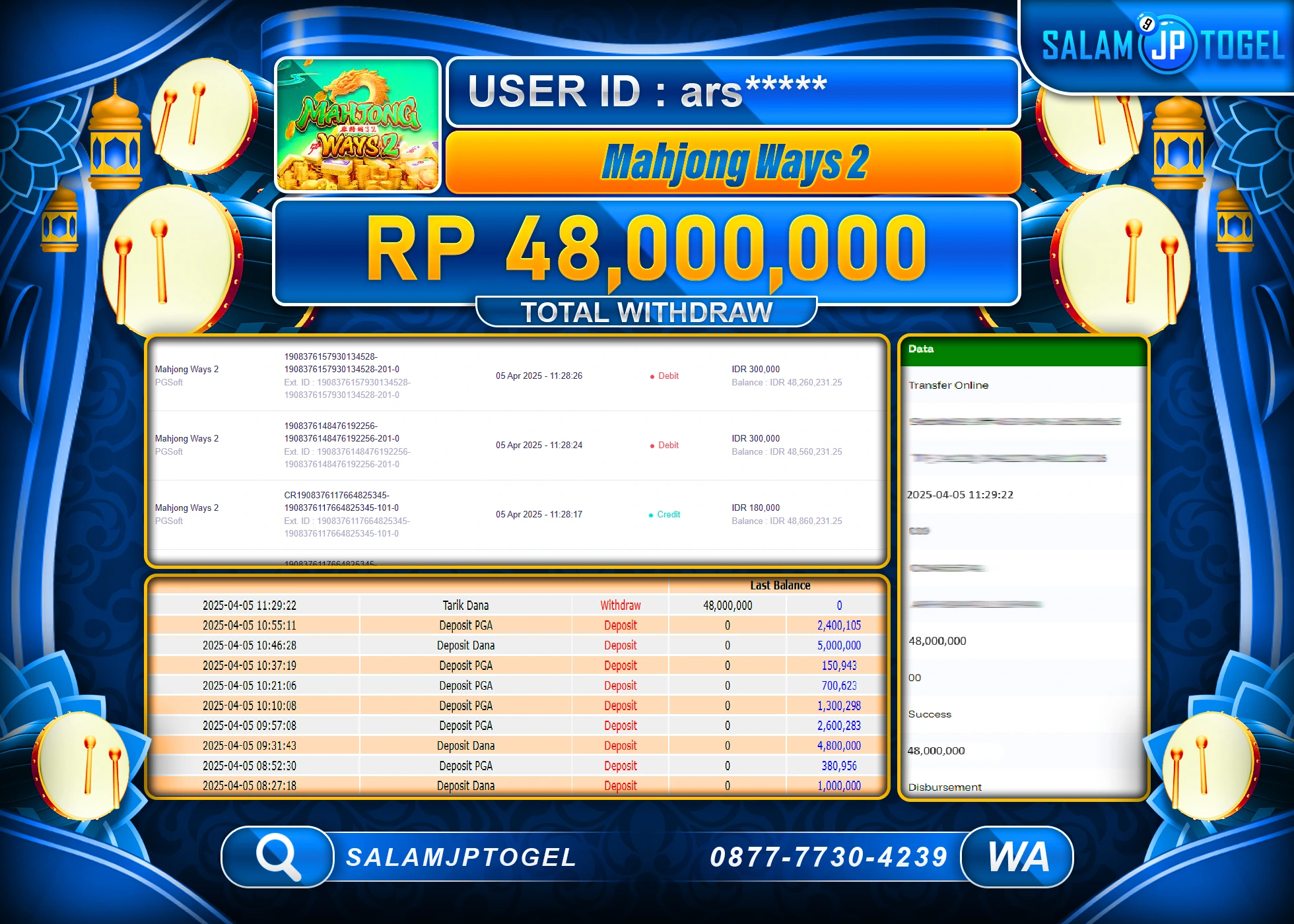 SALAMJPTOGEL MENANG MAHJONG WAYS 2 Rp. 48,000,000 LUNAS