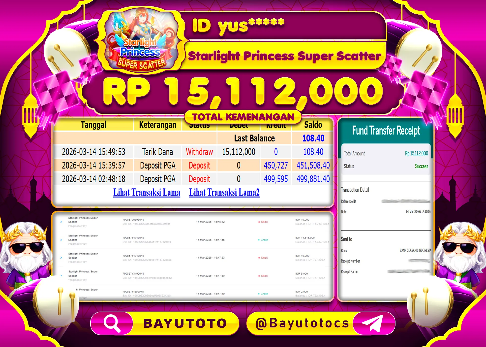 MEMBER SETIA BAYUTOTO JACKPOT DI STARLIGHT PRINCESS SUPER SCATTER Rp. 15,112,000 LUNAS