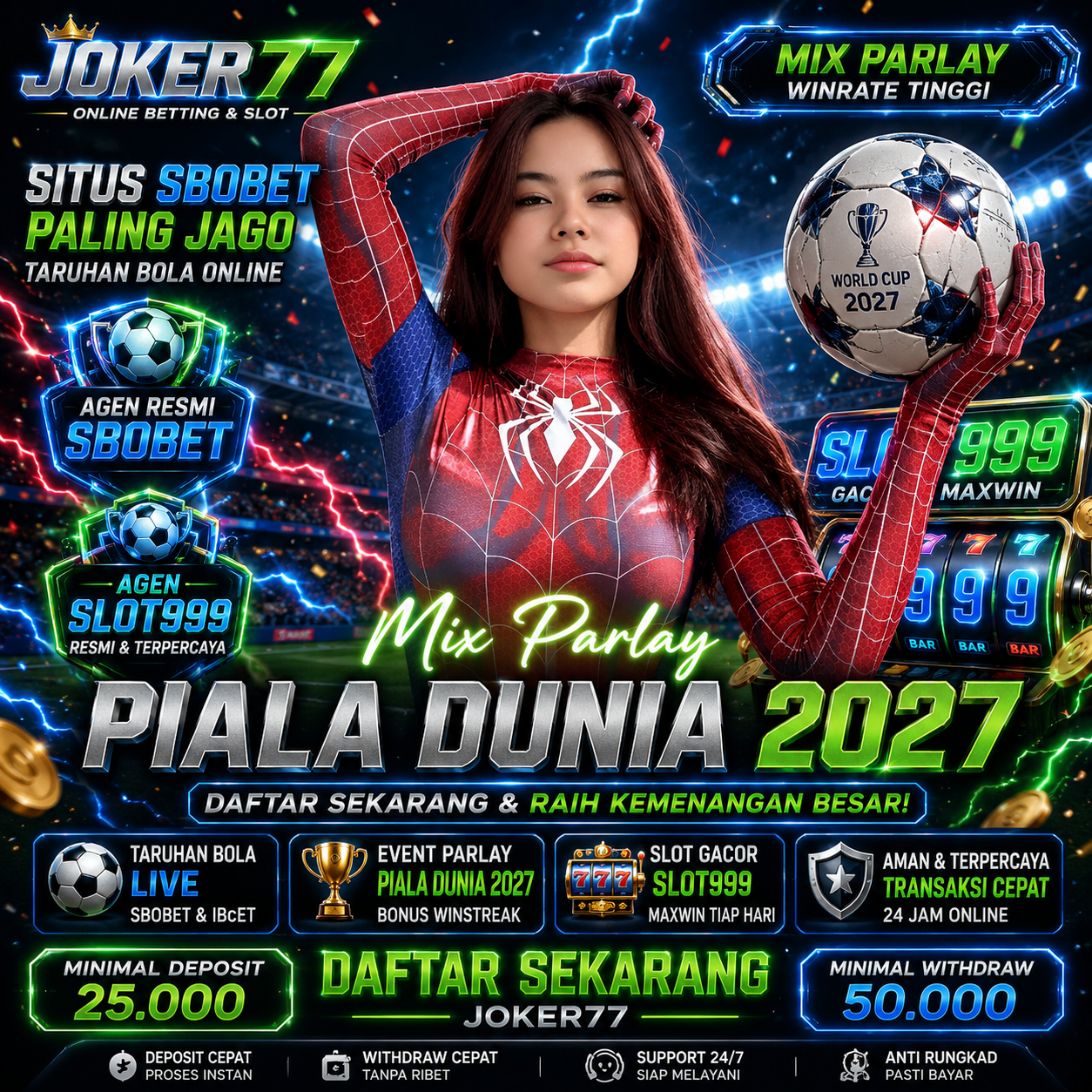 JOker77 = Situs SBOBET Paling Jago Taruhan Bola Online & Agen Slot999 Resmi Mix Parlay Piala Dunia 2027
