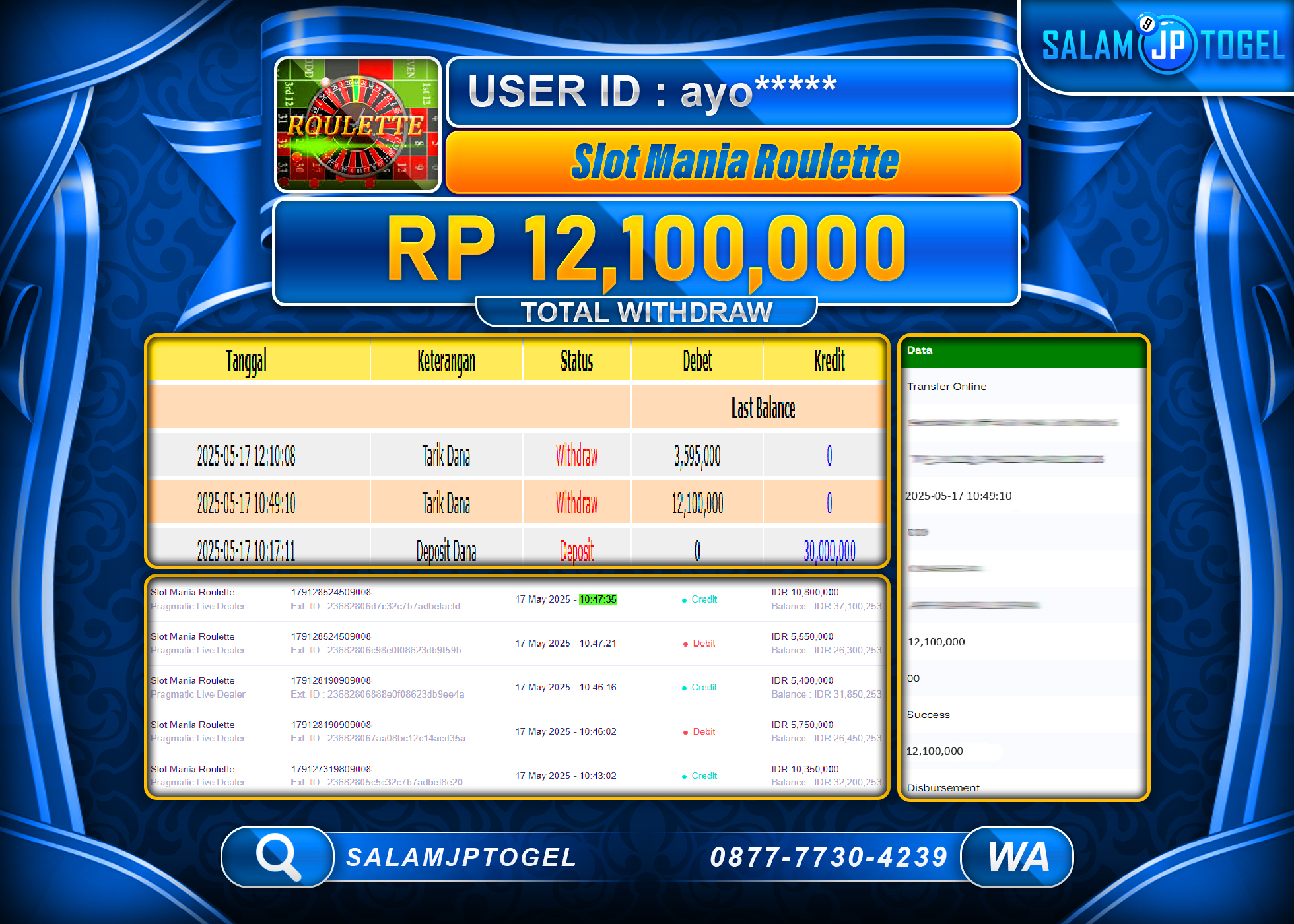 SALAMJPTOGEL MENANG SLOT MANIA ROULETTE Rp.12,100,000 LUNAS