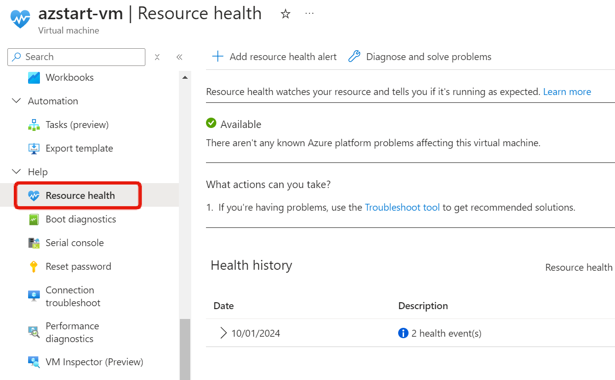 Azure VM - resource health