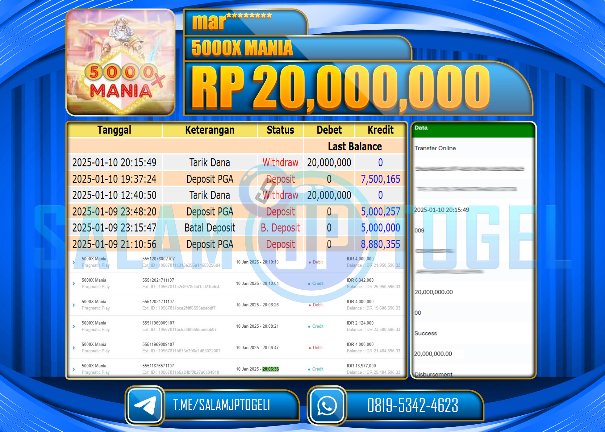 SALAMJPTOGEL MENANG SLOT 5000X MANIA GAME Rp.20,000,000 LUNAS