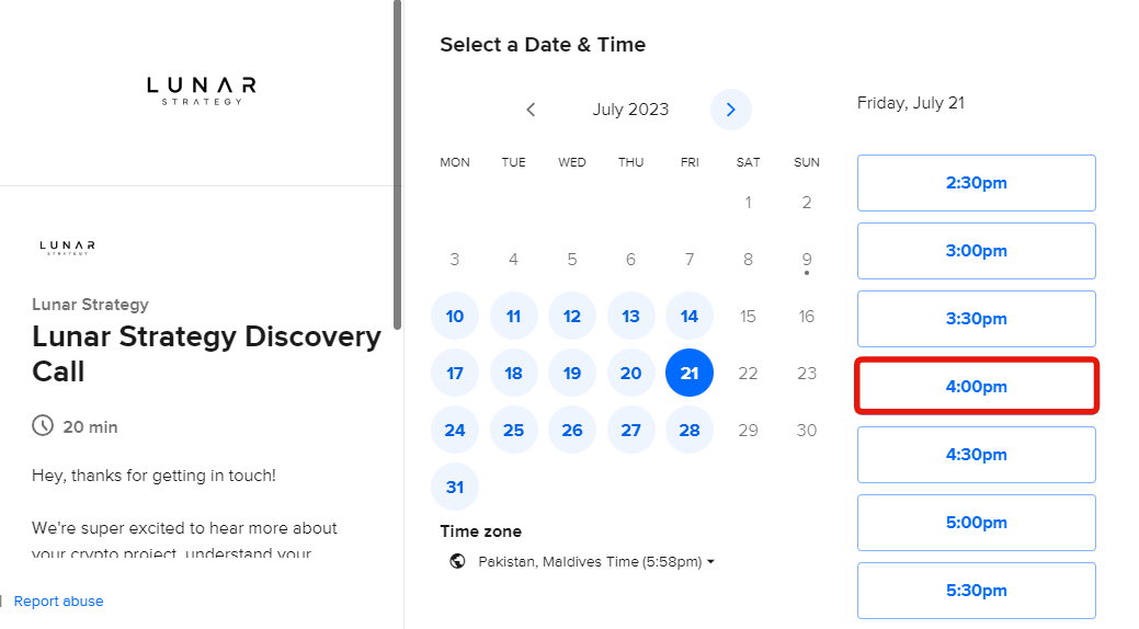 Select time and date.
