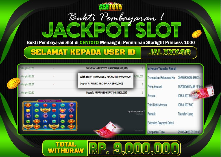  BUKTI JACKPOT LUNAS CENTOTO  RP 9.000.000,-LUNAS