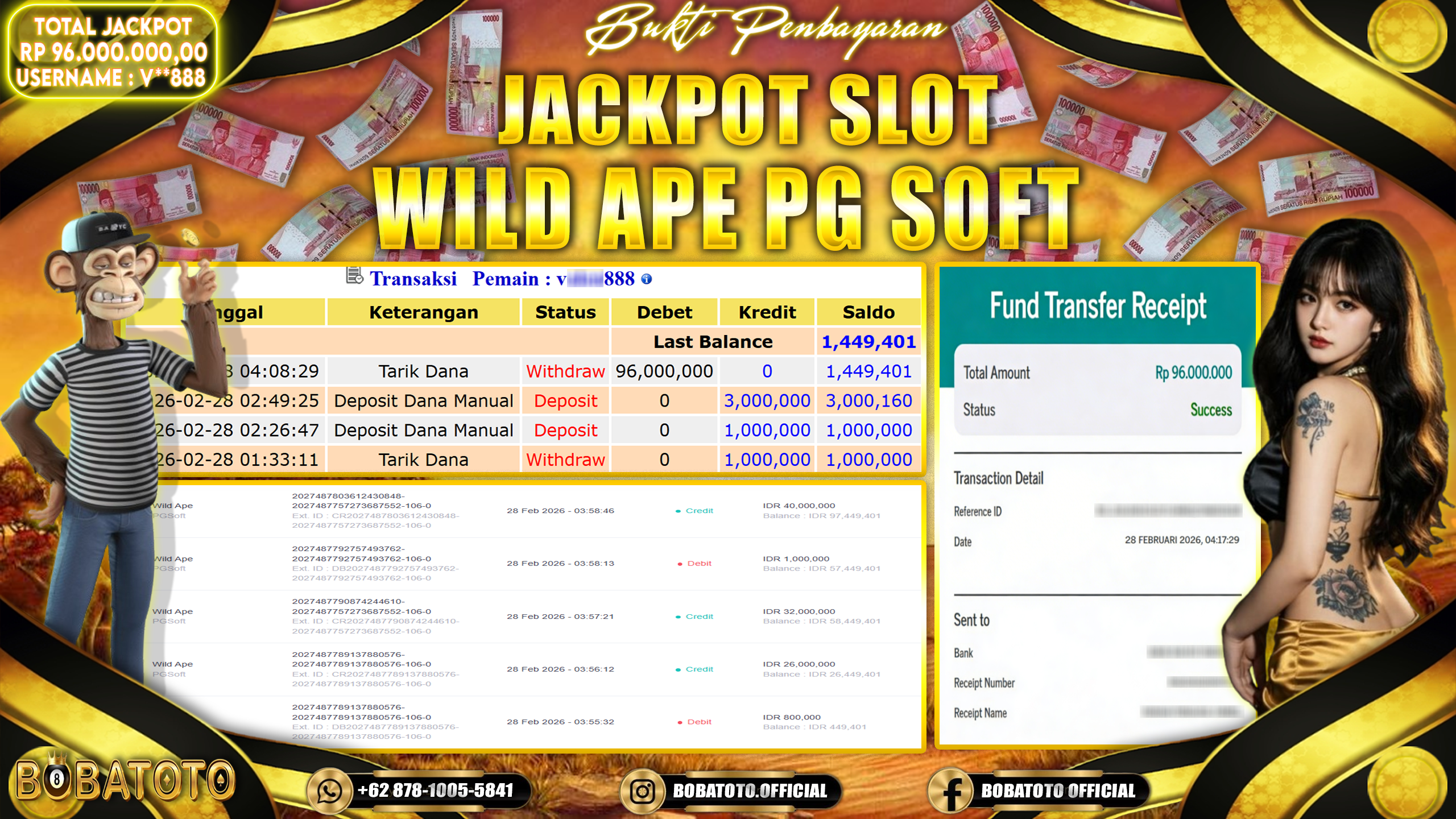 BOBATOTO JACKPOT SLOT WILD APE PG SOFT Rp.96,000,000- LUNAS!!