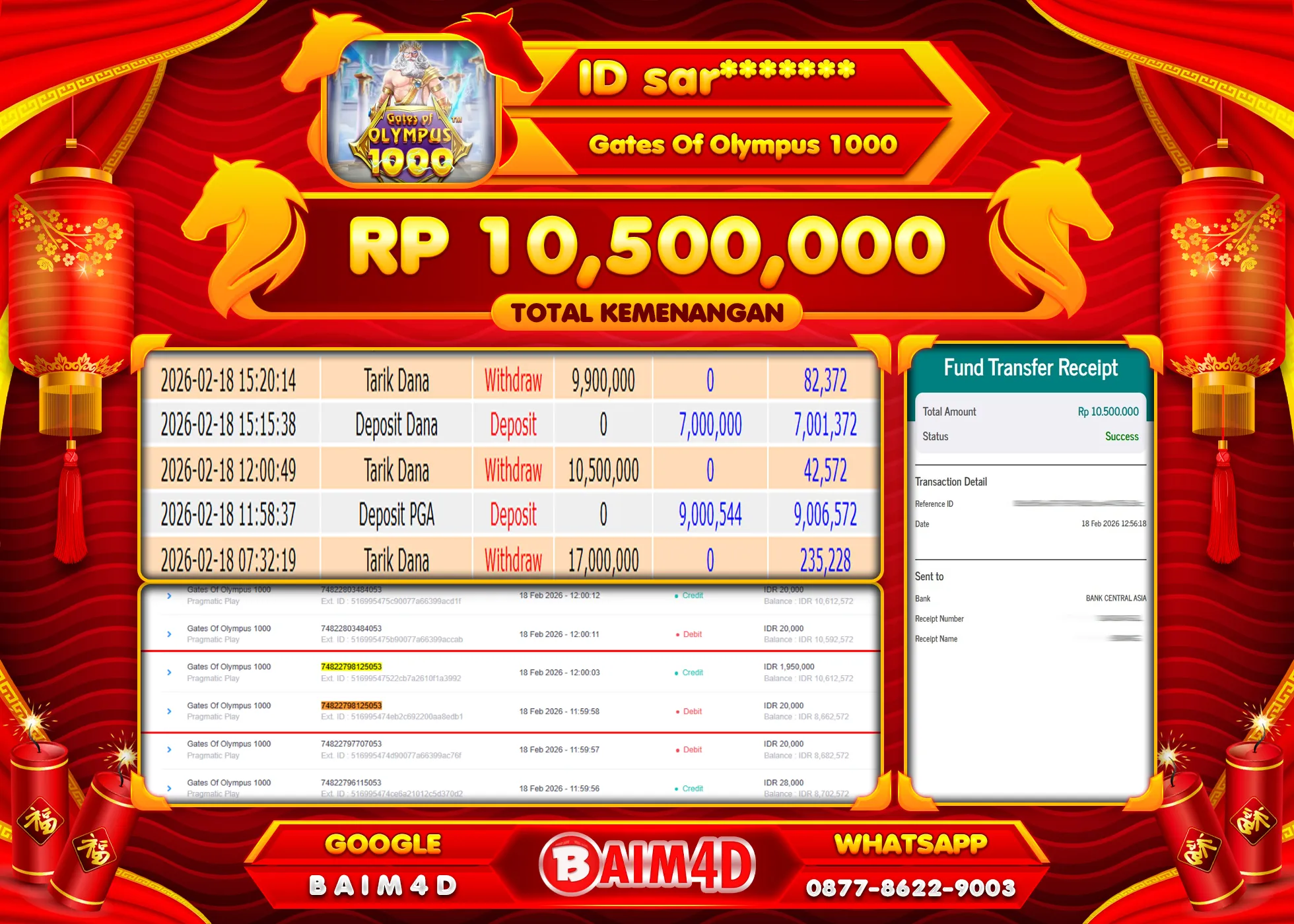 BAIM4D JACKPOT SLOT GATES OF OLYMPUS 1000 Rp.10,500,000 - LUNAS
