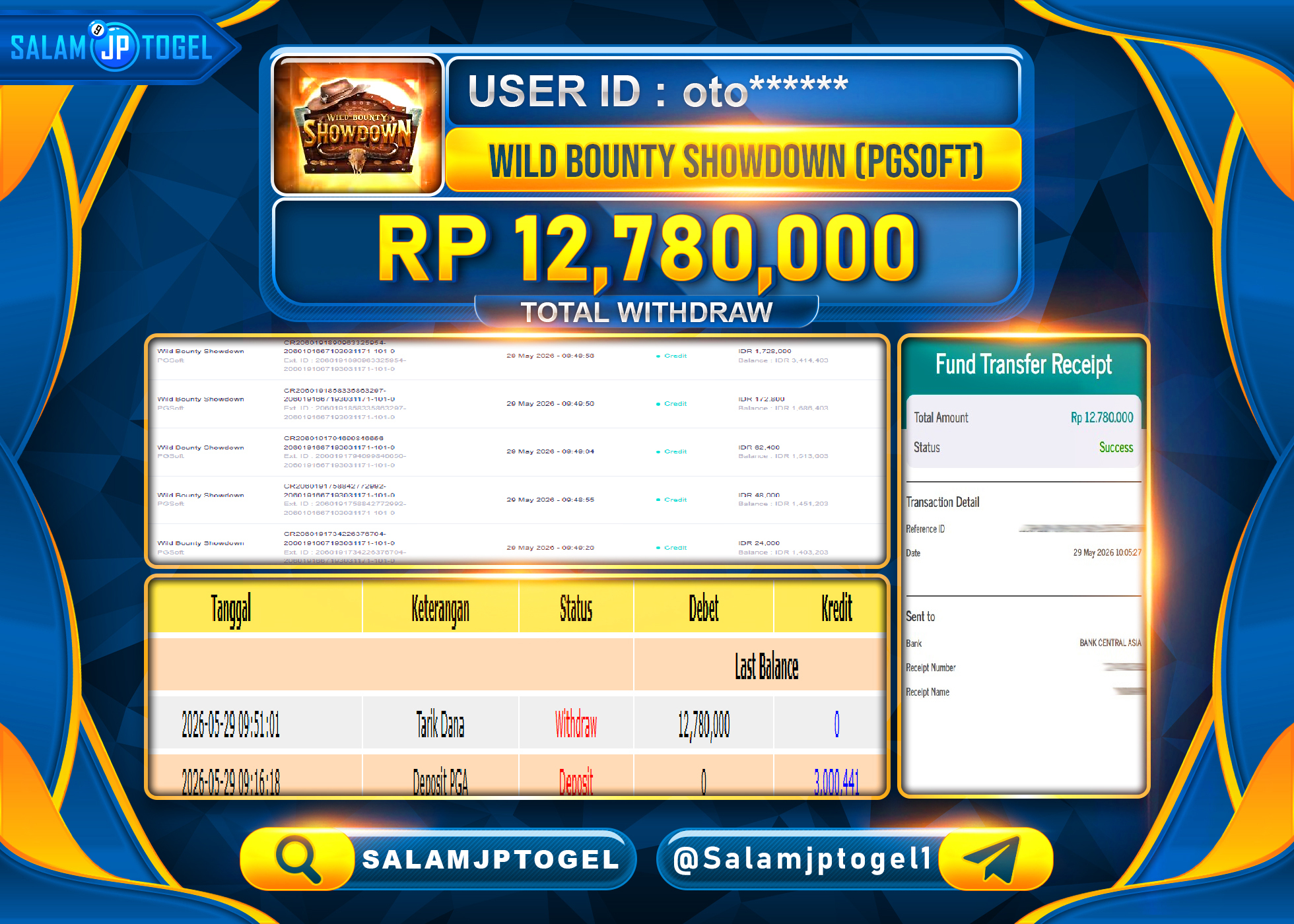 SALAMJPTOGEL JACKPOT Wild Bounty Showdown (PGSoft) Rp.12,780,000 - LUNAS