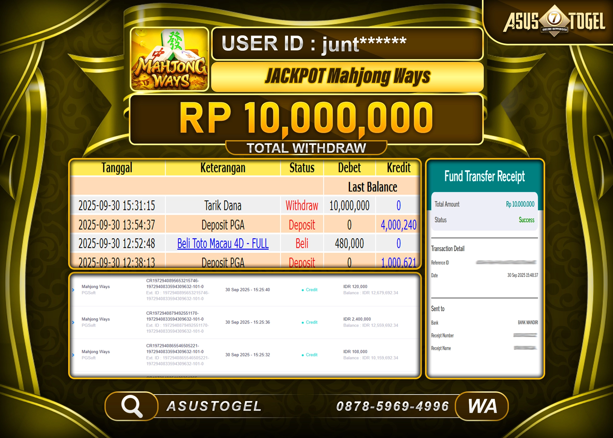 ASUSTOGEL KEMENANGAN DI SLOT MAHJONG WAYS SEBESAR 10,000,000- RUPIAH LUNAS